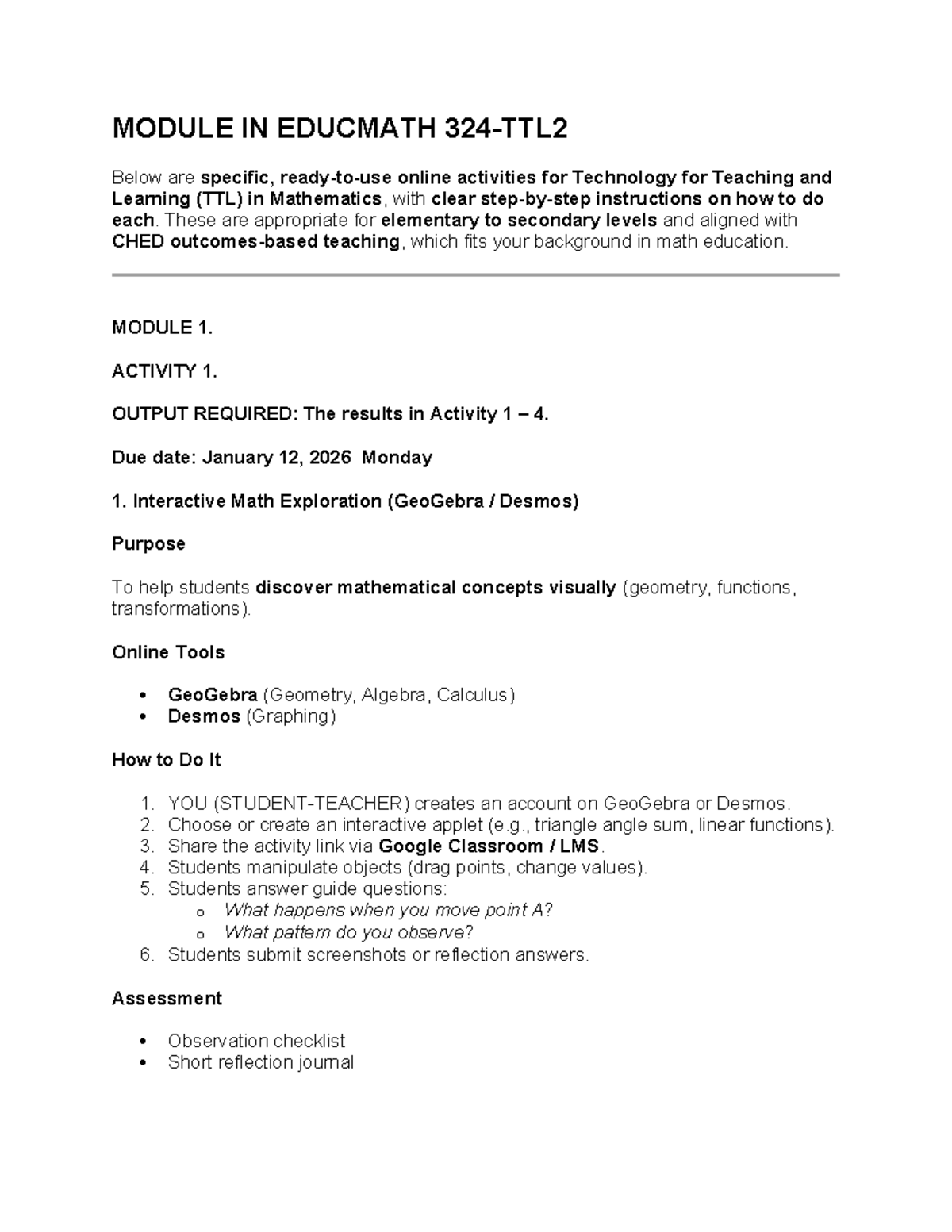 Module 324: Online Activities for Teaching Math (TTL) - Studocu