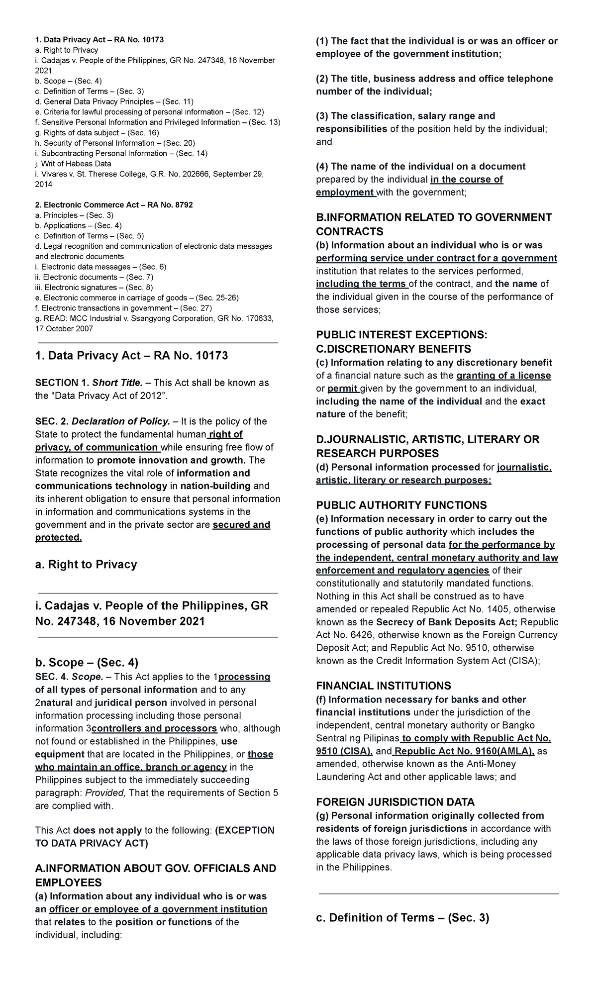 WEEK 11 LAW - Data Privacy Act RA No. 10173 Overview and Key Provisions ...