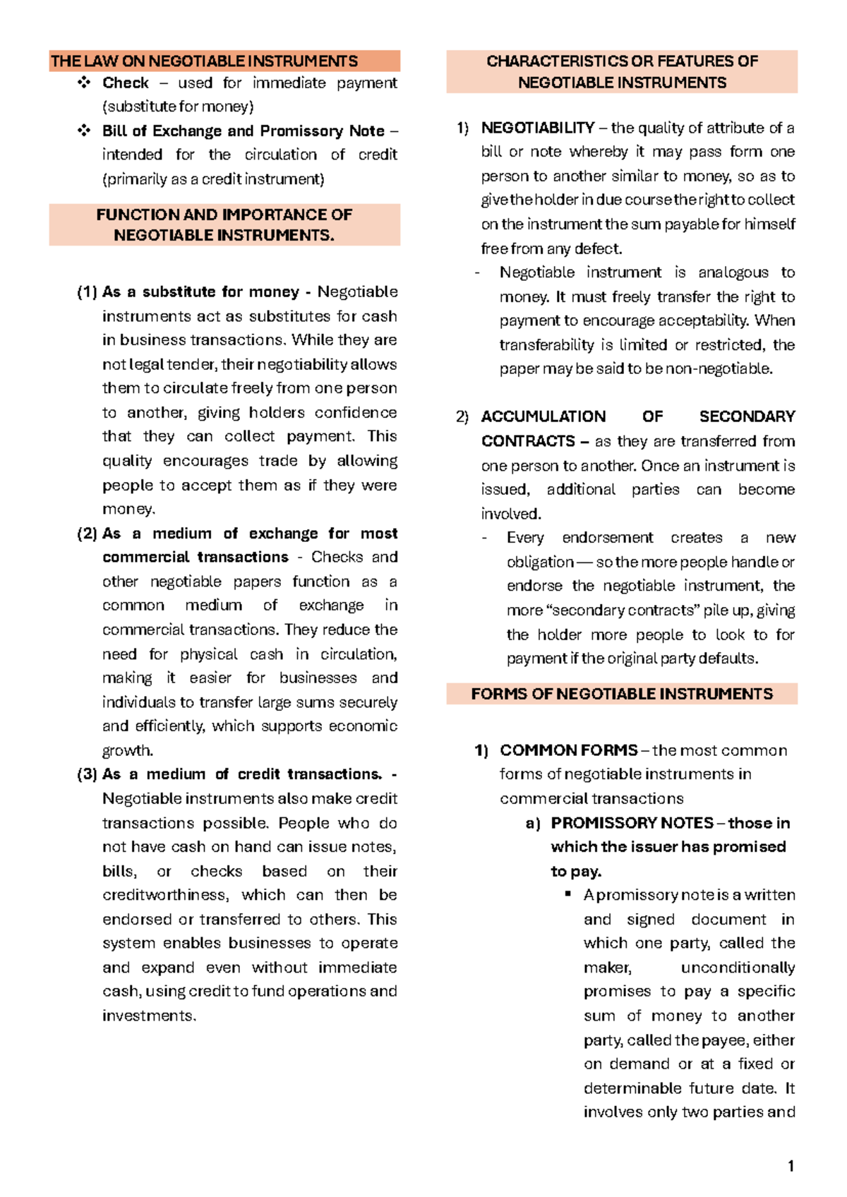 Midterm Reviewer: The Law on Negotiable Instruments (Course Code) - Studocu