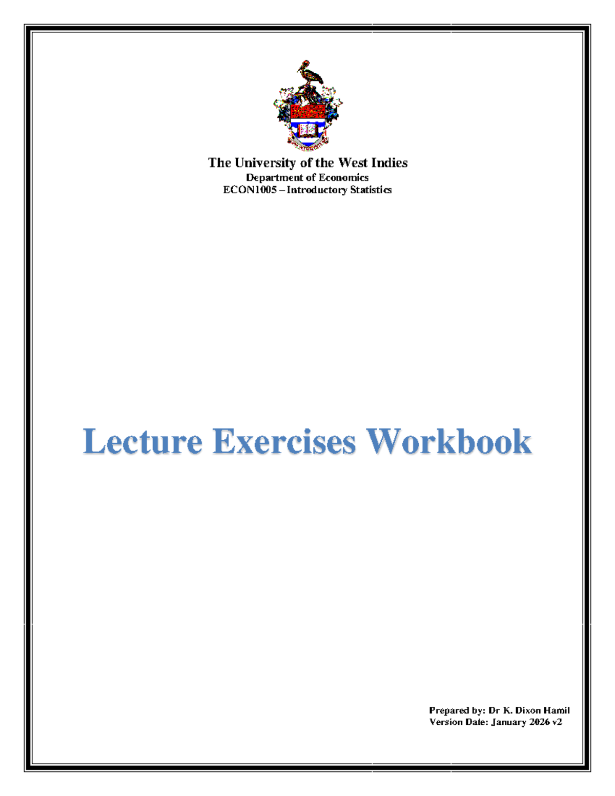 ECON1005 Introductory Statistics Lecture Exercises Workbook v4 - Studocu