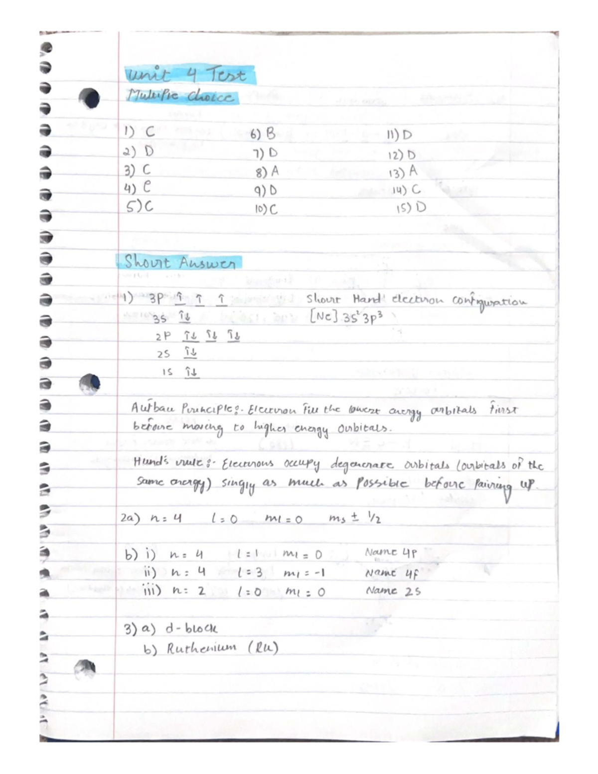 Unit 4 Test: Multiple Choice & Short Answer Solutions - Studocu