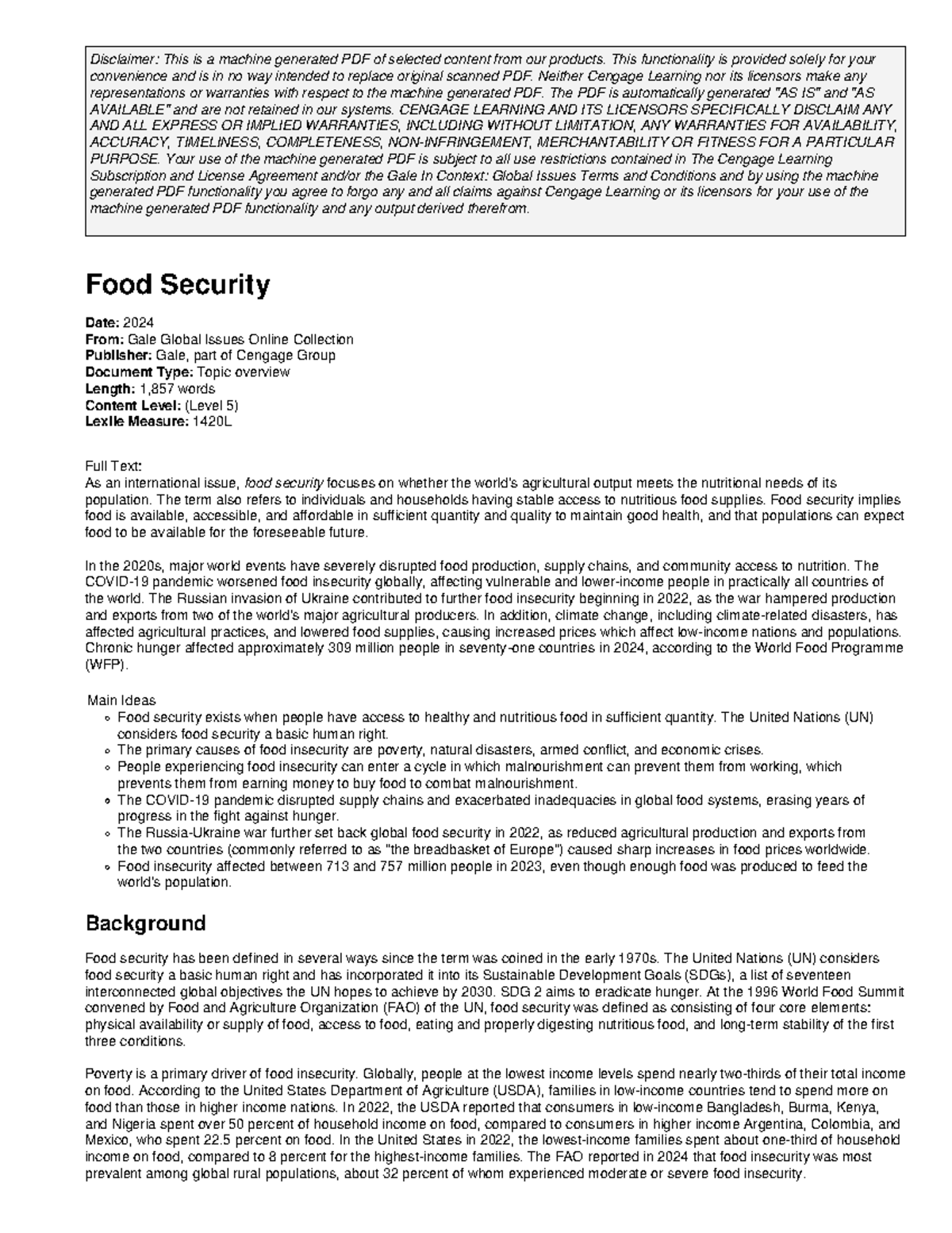 Food Security Overview: Global Challenges & Insights 2024 - Studocu