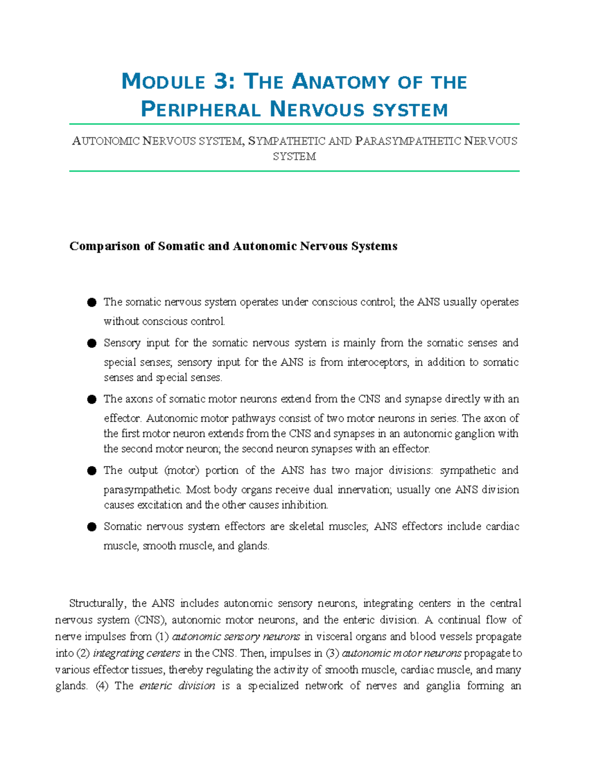 MODULE 3: Anatomy & Physiology of the Autonomic Nervous System - Studocu