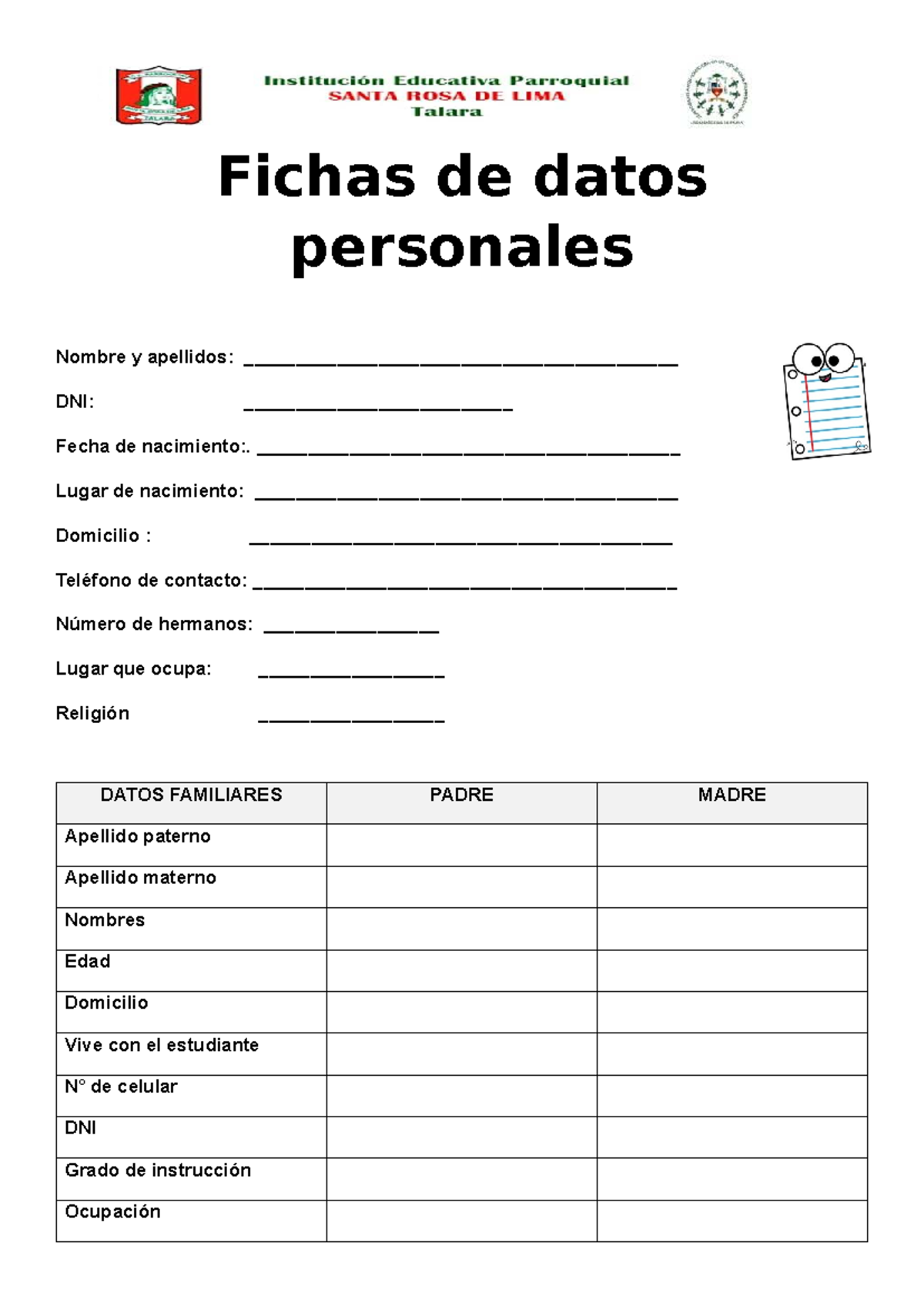 Fichas DE Datos Personales - Fichas de datos personales Nombre y ...