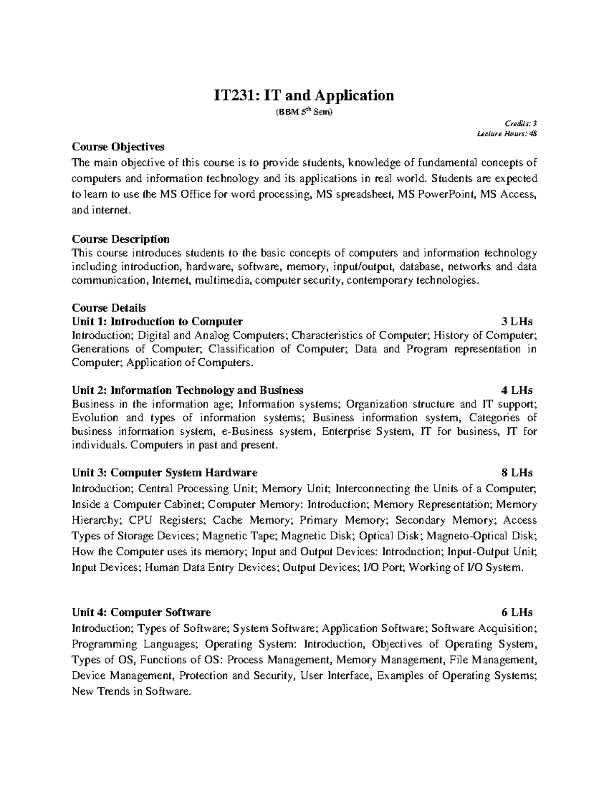 IT231: IT and Application Course Overview & Key Concepts - Studocu
