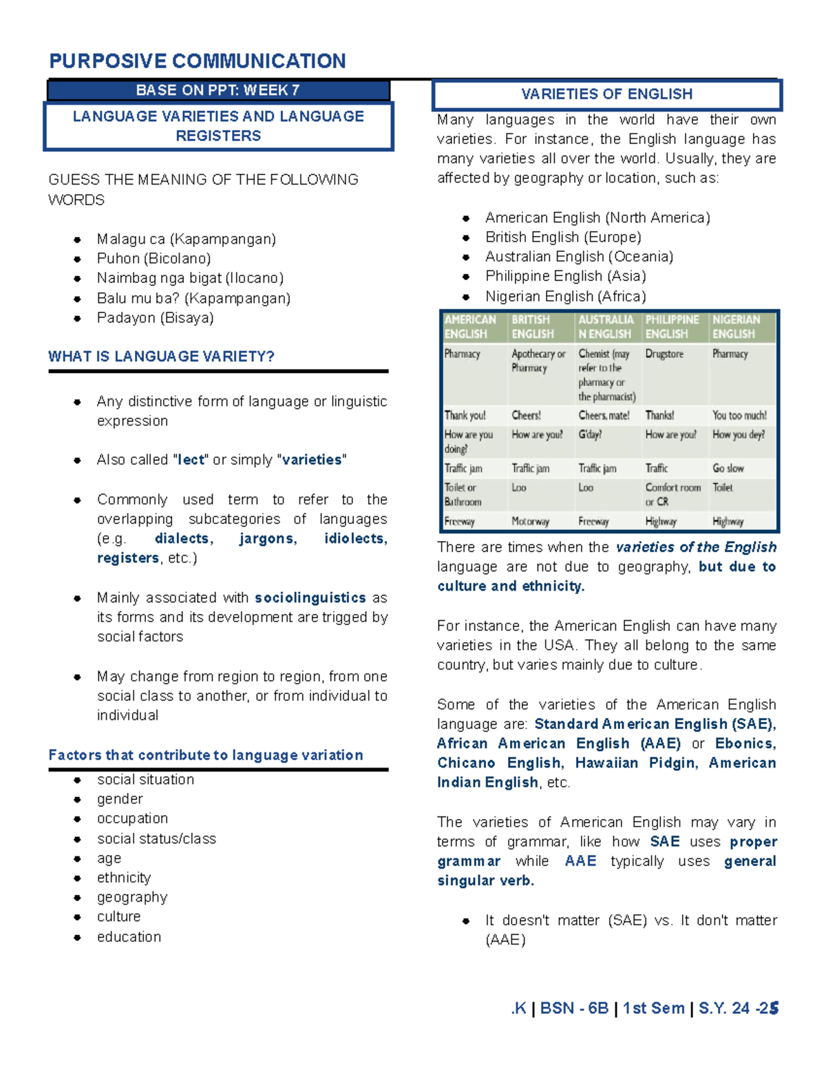 PURC Midterms - Purposive communication - BASE ON PPT: WEEK 7 LANGUAGE ...