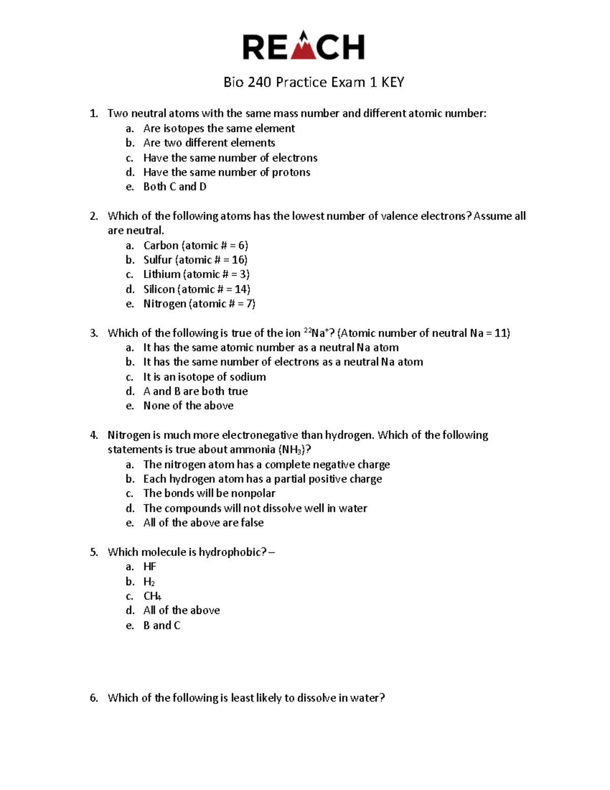 Bio 240 Practice Exam 1 Study Guide & Answer Key Insights - Studocu