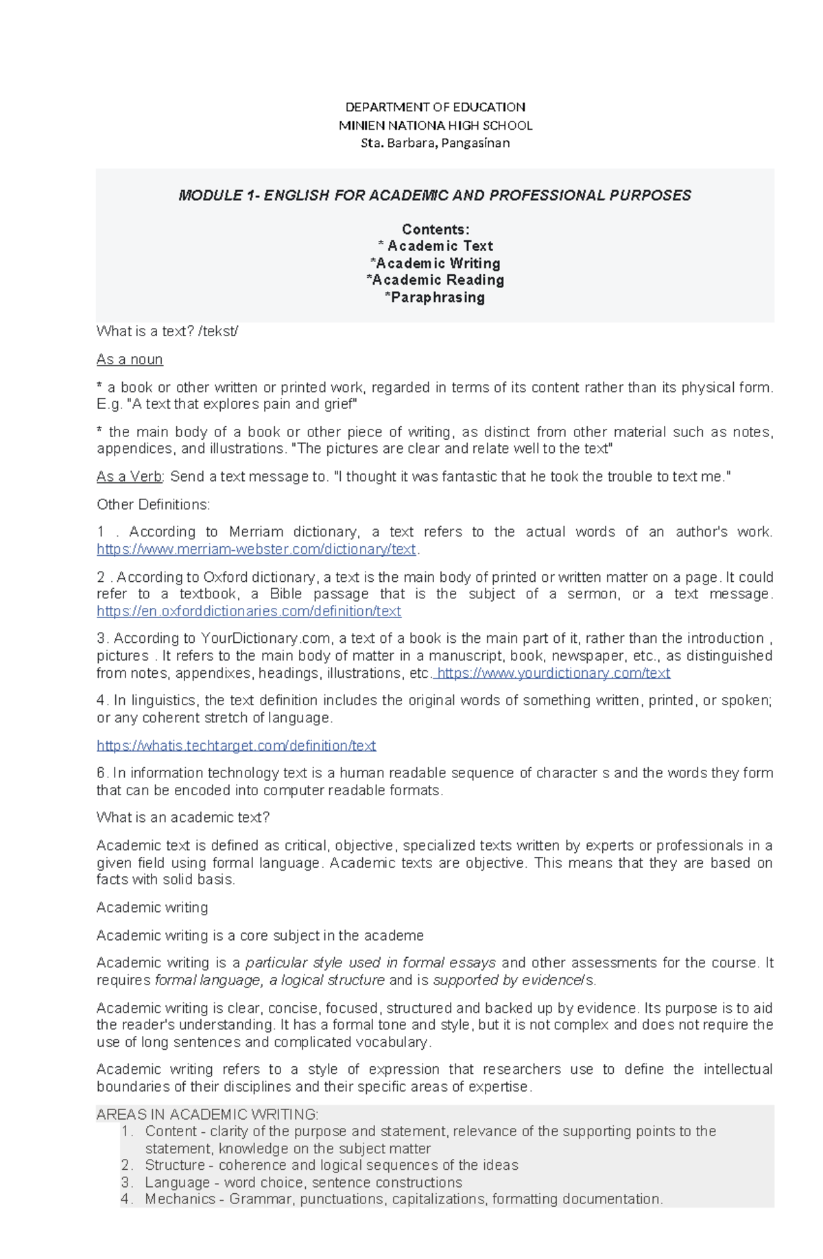 Module-EAPP - E-LEARNING MATERIAL - DEPARTMENT OF EDUCATION MINIEN ...
