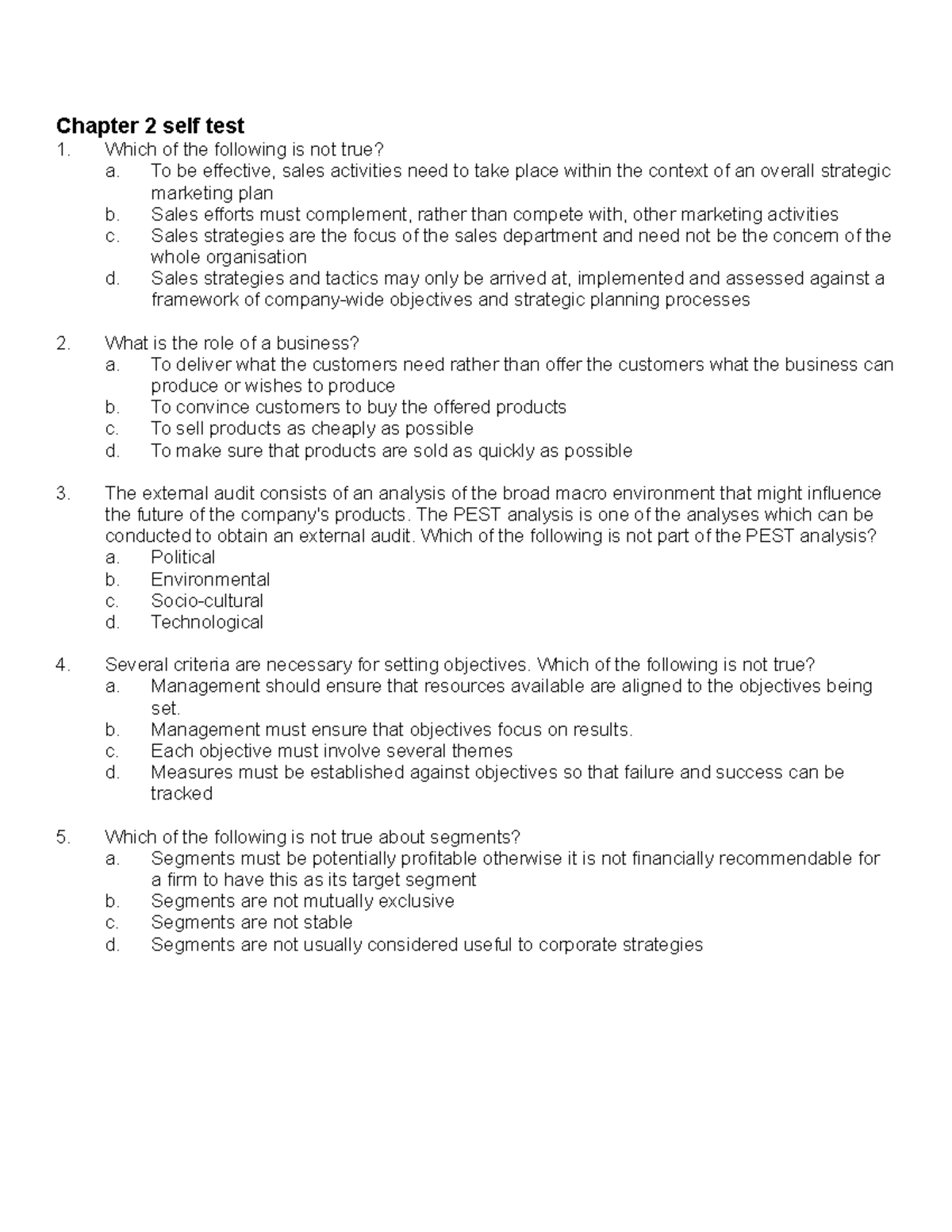 Chapter 2 2016 self test - Chapter 2 self test Which of the following ...