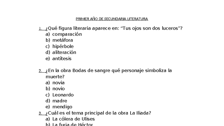 Literatura 1ERO - afasdf - PRIMER AÑO DE SECUNDARIA LITERATURA 1. ¿Qué ...