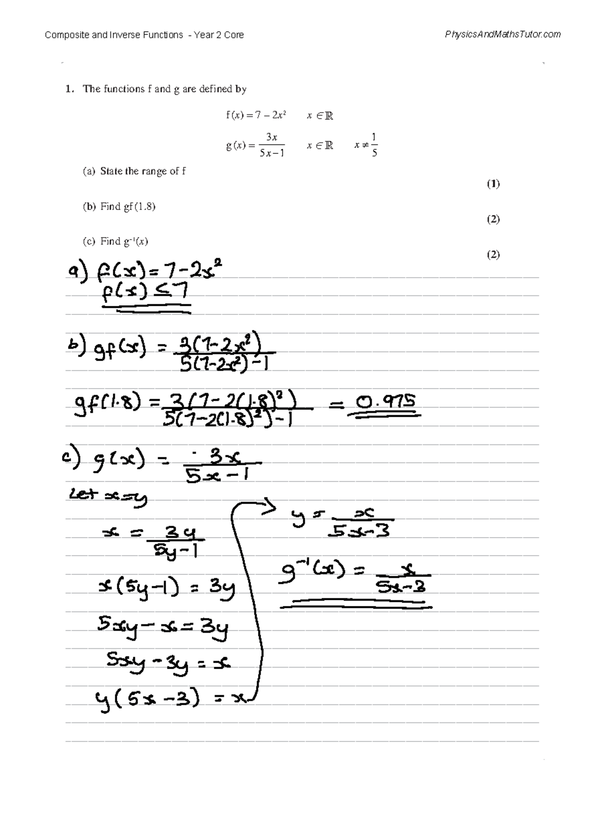 Composite and Inverse Functions QP - P68732A0448 4 The functions f and ...