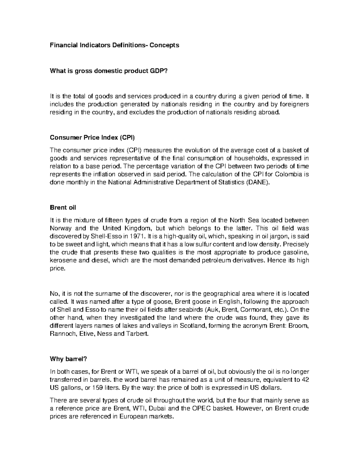 Financial Indicators Definitions - It includes the production generated ...