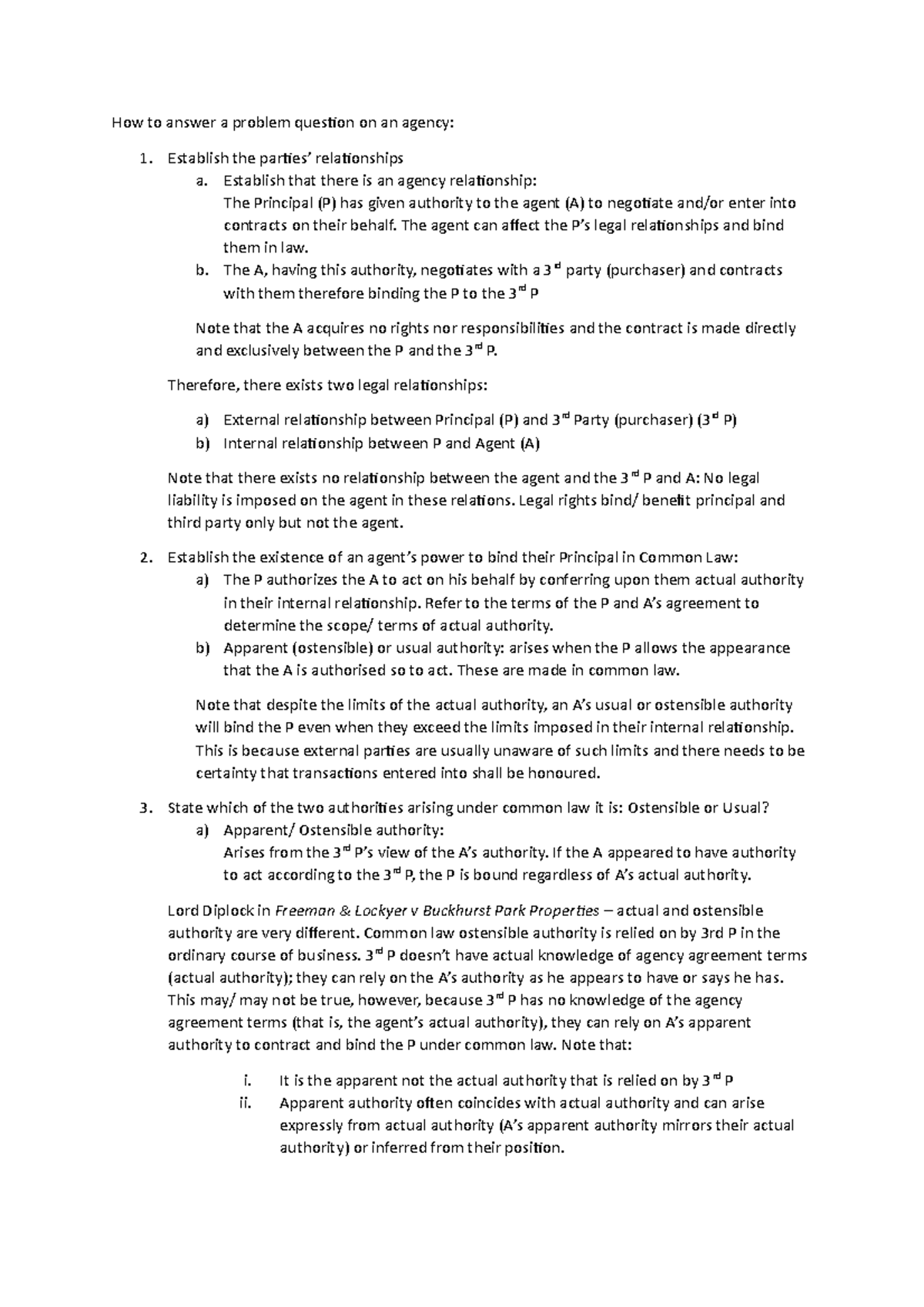 Agency Problem Questions: Analyzing Authority Types and Legal ...
