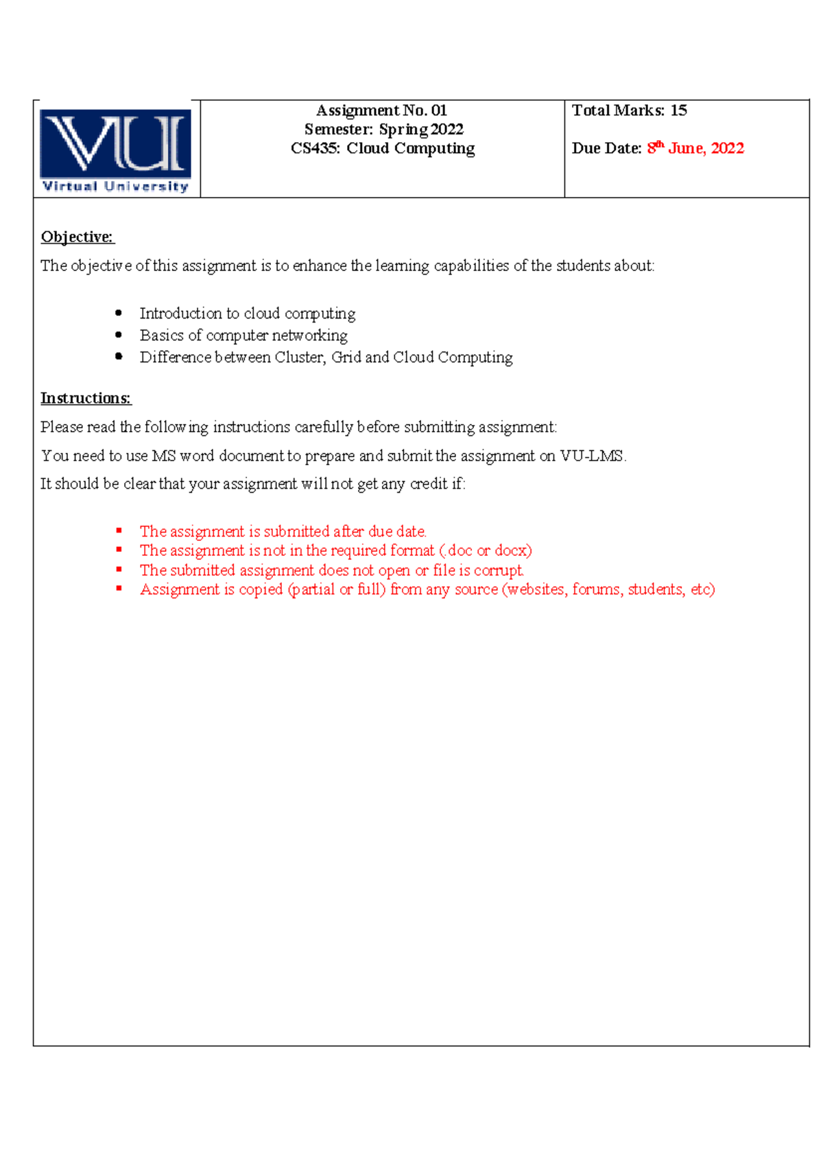 Assignment 1 - 01 Semester: Spring 2022 CS435: Cloud Computing Total ...