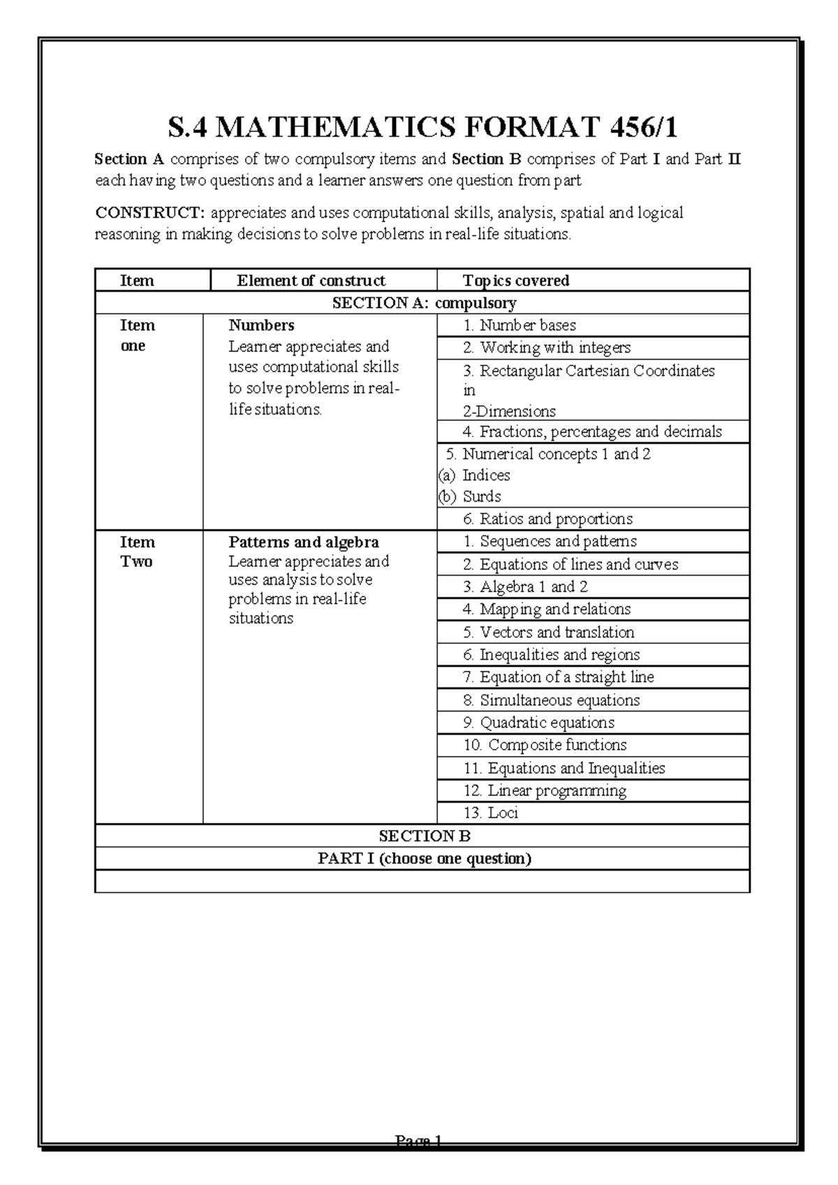 S.4 MATHEMATICS FORMAT: Comprehensive Exam Guide on Key Topics - Studocu
