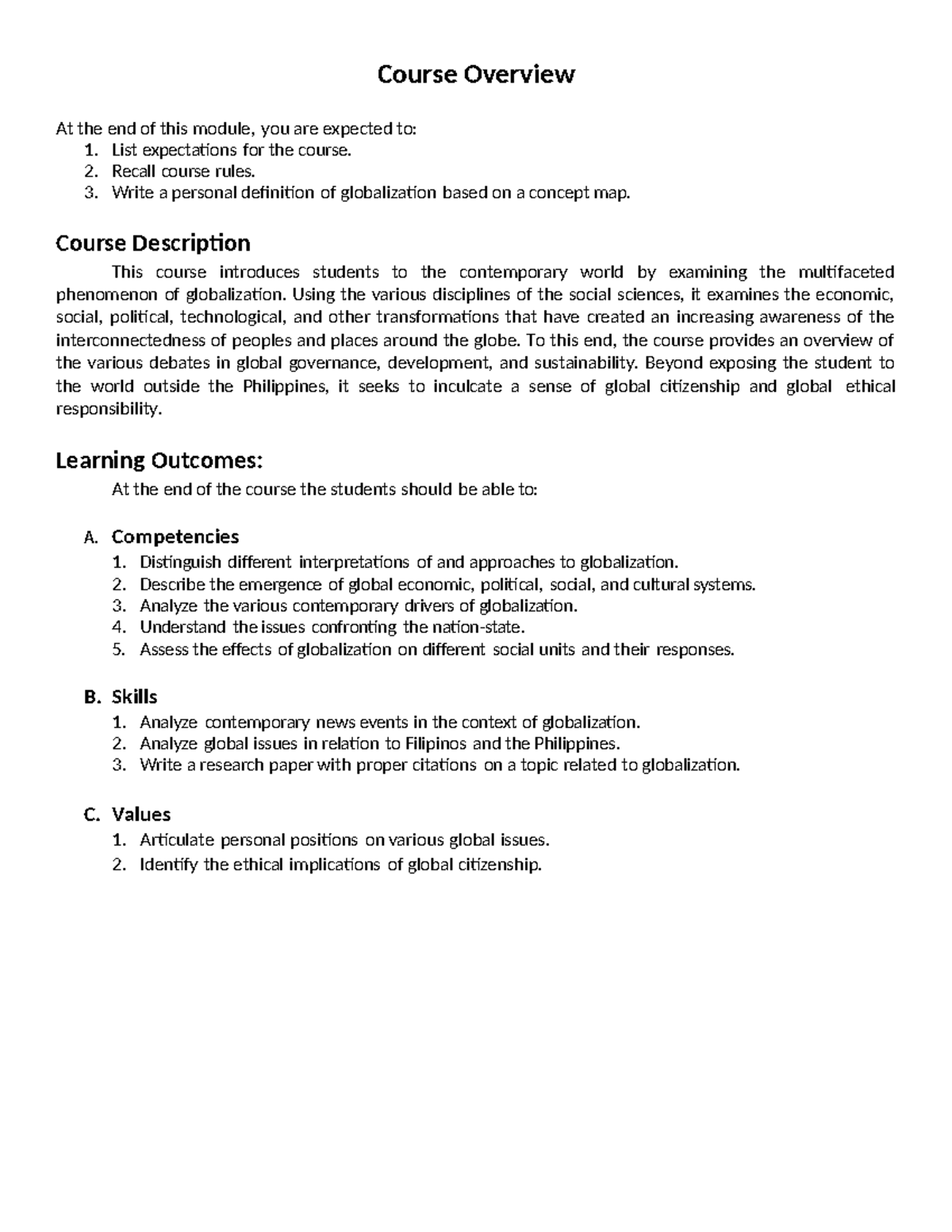 Week 1 - Course Overview - Course Overview At the end of this module ...
