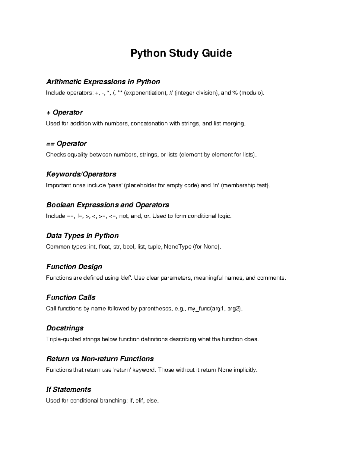 Python Study Guide: Arithmetic Expressions & Functions - Studocu