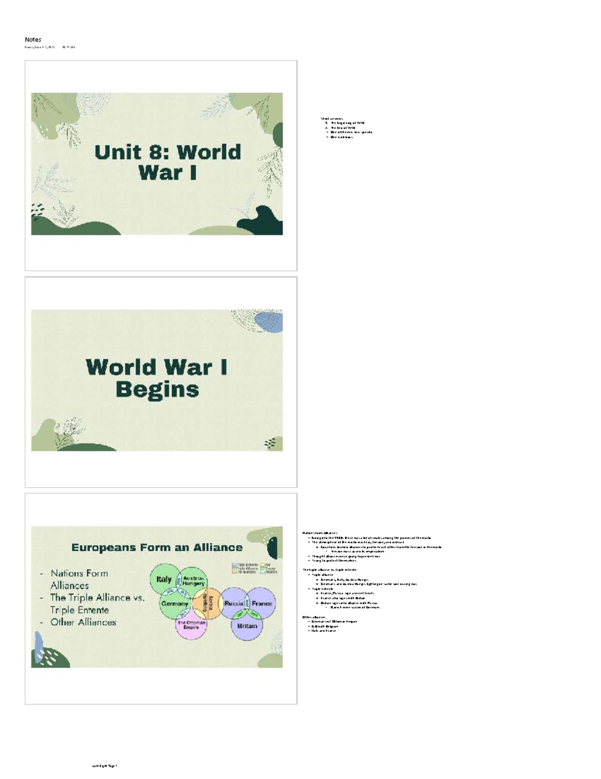 Unit Eight: The Causes and Consequences of World War I Analysis ...
