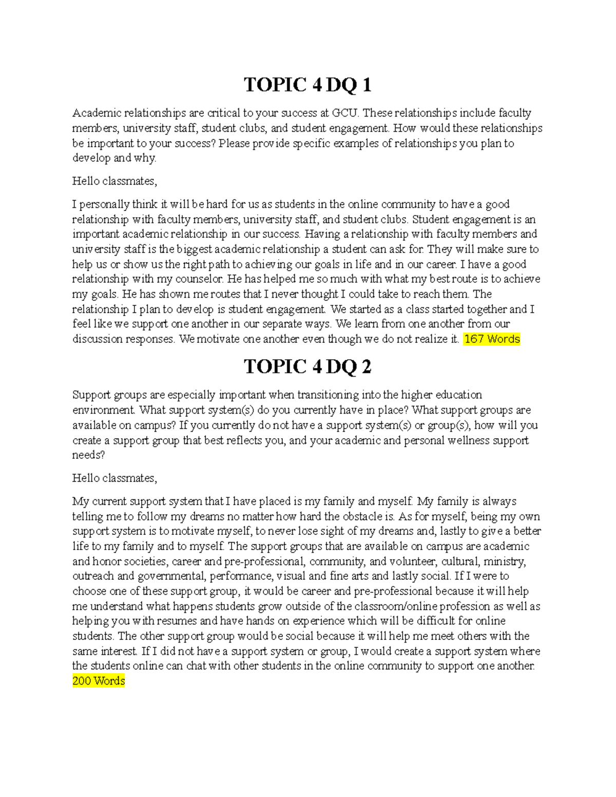 GCU 103 Topic 4 Discussion Questions DQ 1 & 2 Analysis - Studocu