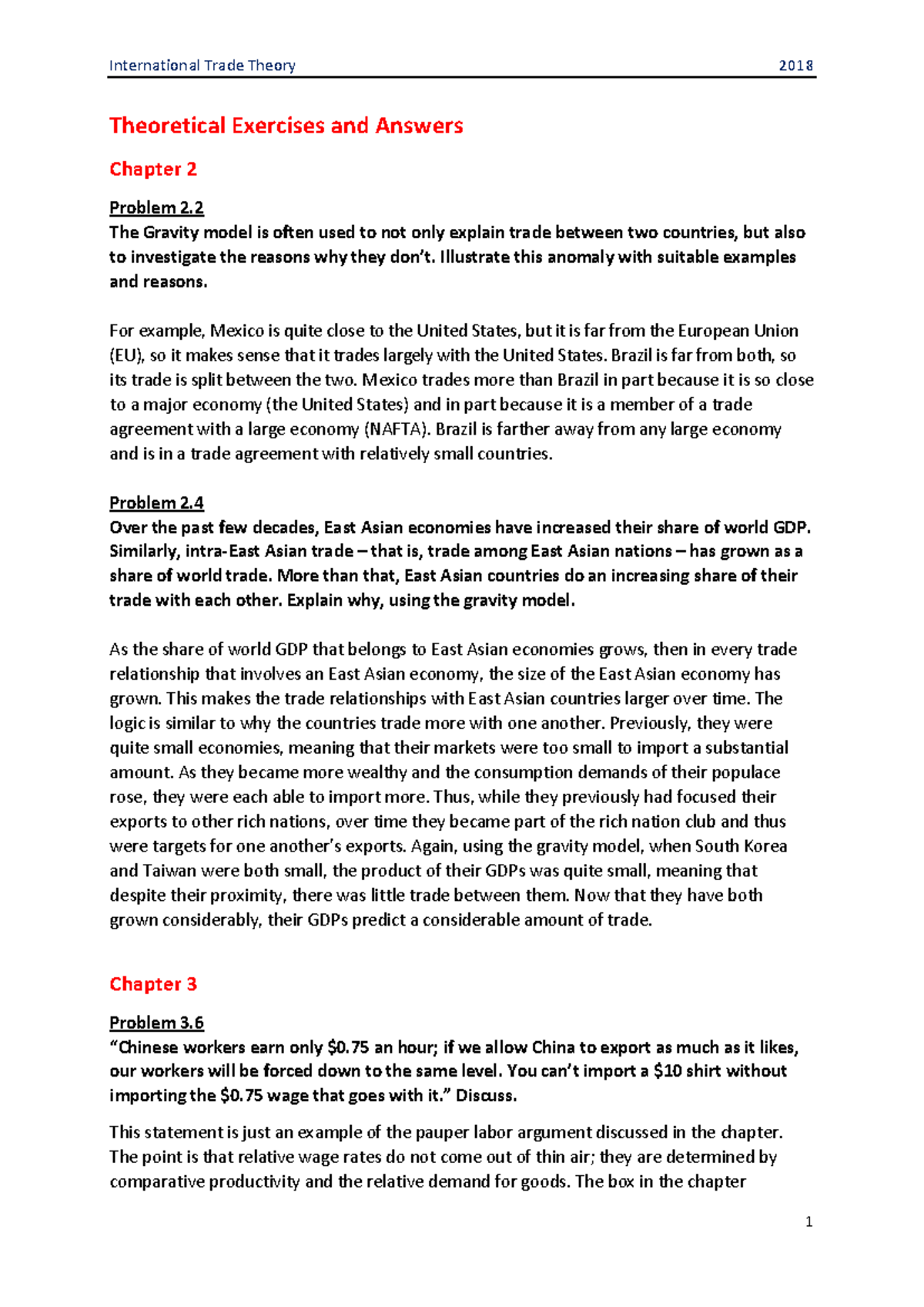 Theoretical exercises with solutions - International Trade Theory 2018 ...