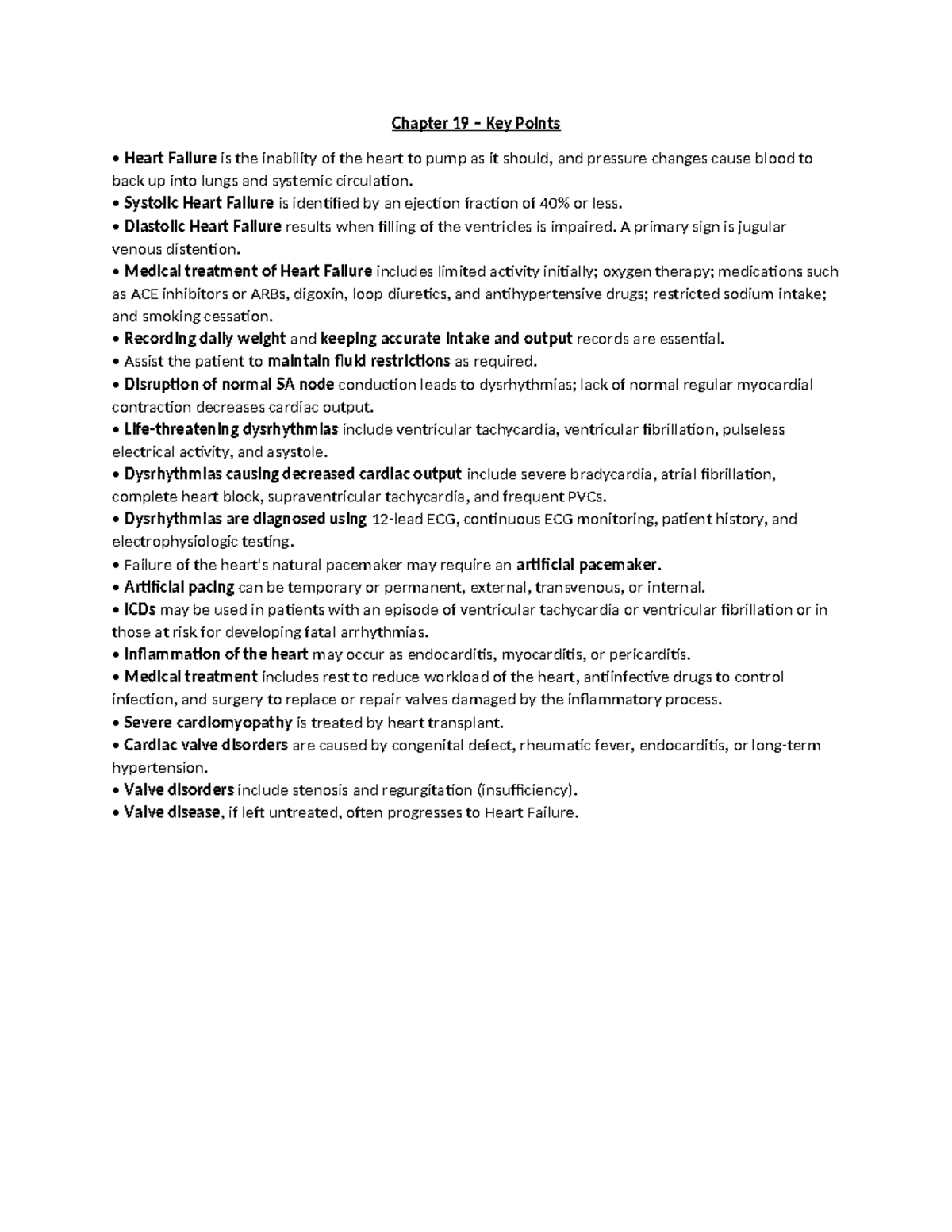 Chapter 19 - Key Points - med surg - Chapter 19 – Key Points Heart ...