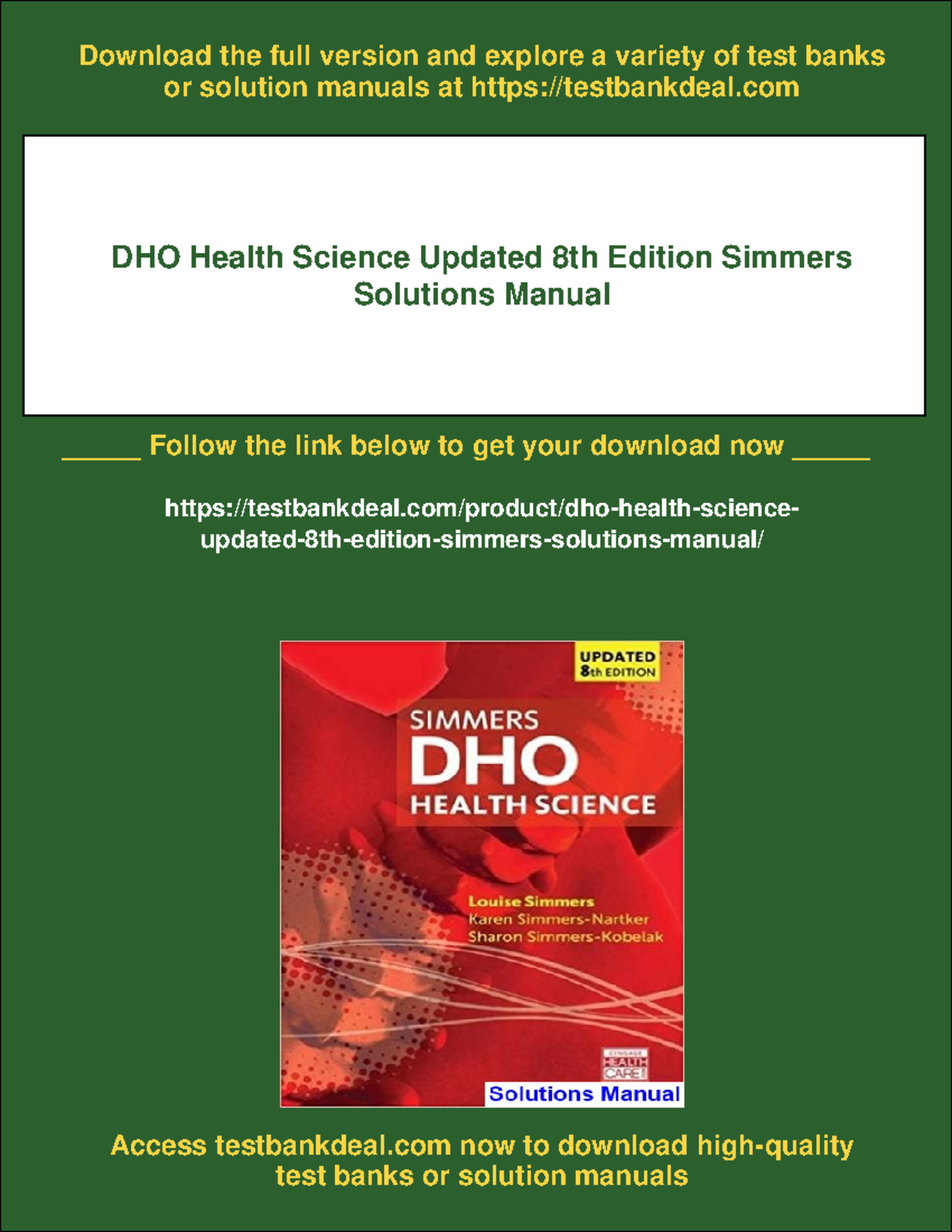 DHO Health Science 8th Ed. Simmers Solutions Manual & Test Bank ...