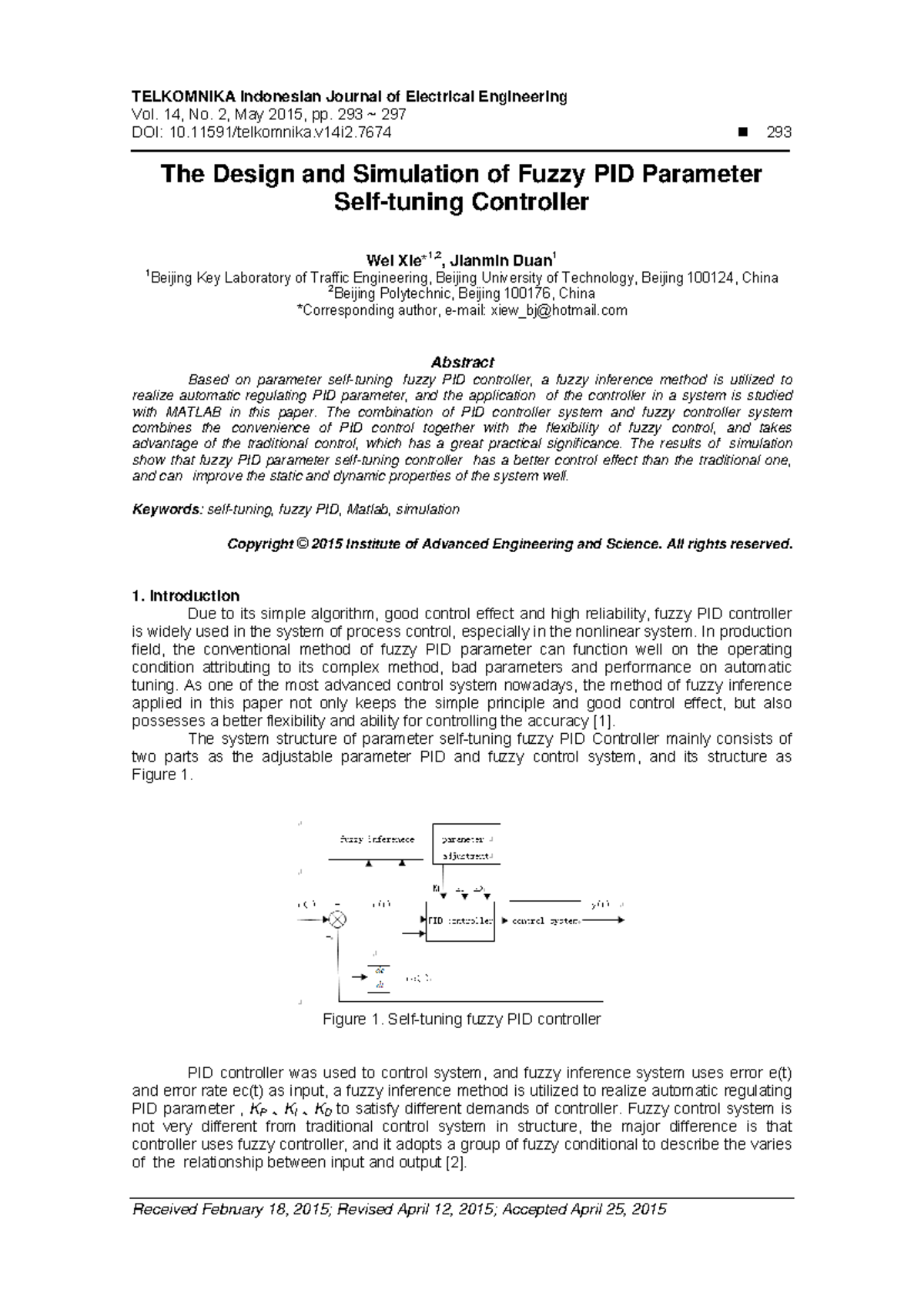 TELKOMNIKA: Design & Simulation of Fuzzy PID Controller (Vol. 14, No. 2 ...
