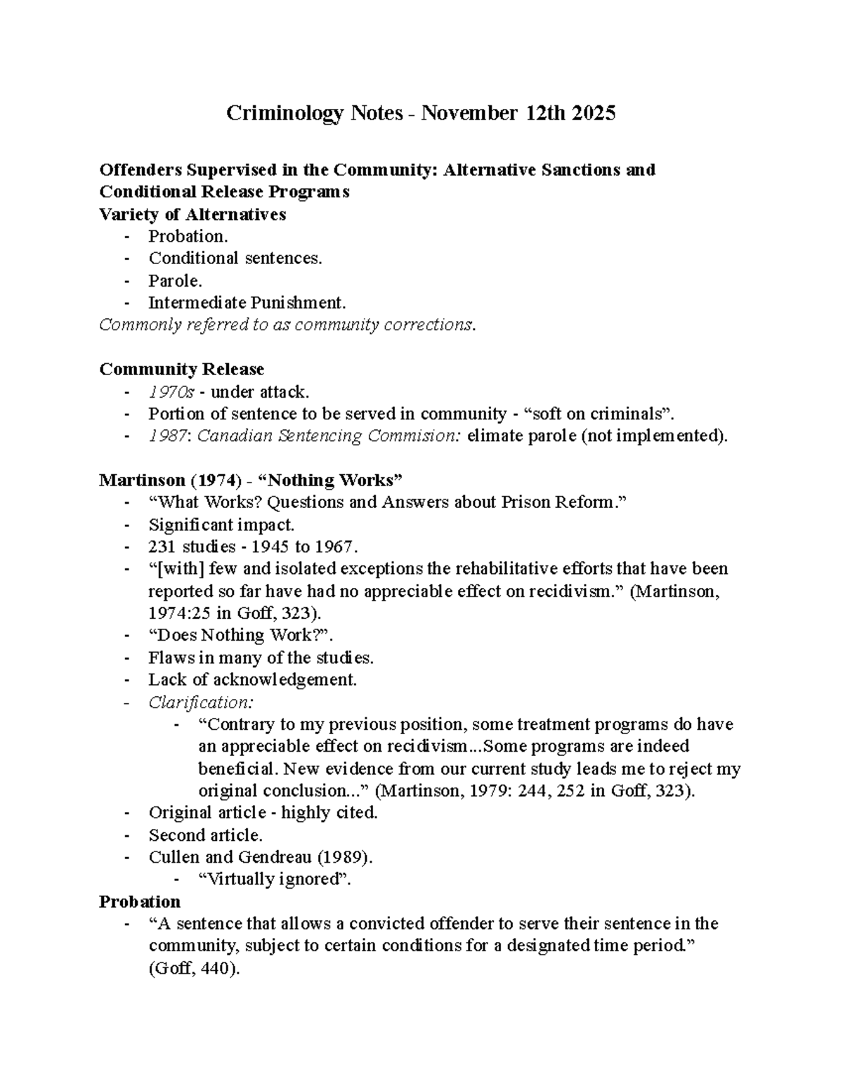 Criminology Notes - Community Corrections Overview - Studocu