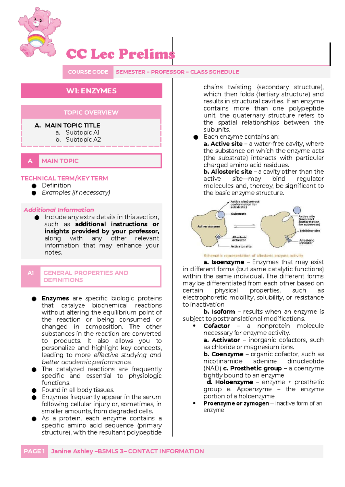 CC 2 Lecture Notes: Enzymes Overview and Classification - Studocu