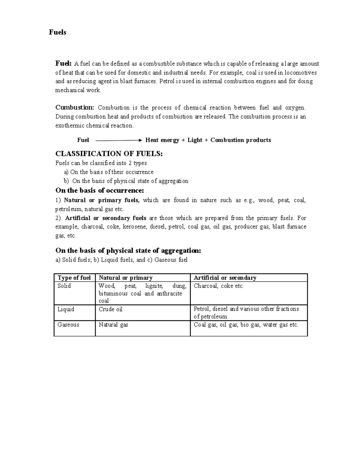 Fuels: Classification, Combustion, and Analysis Notes (CHEM101) - Studocu