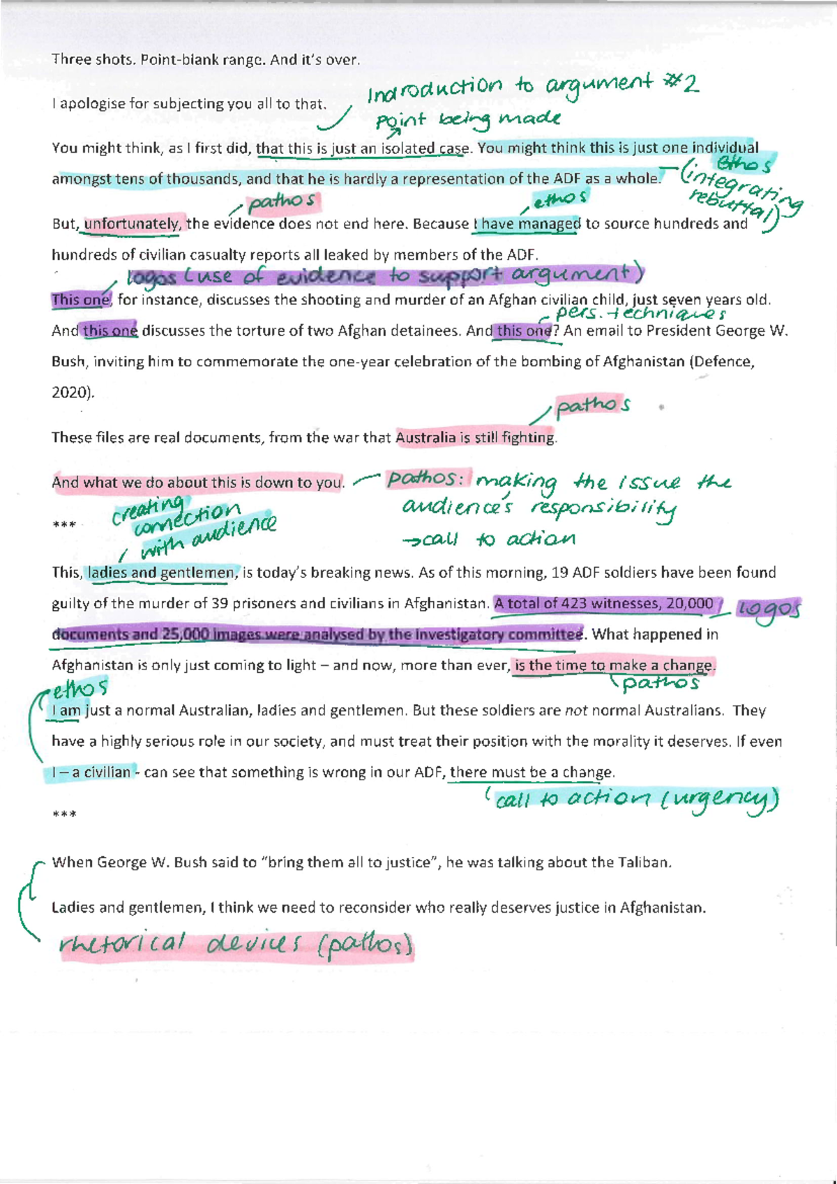 Argument Example Annotated: ADF Civilian Casualties Analysis - Studocu