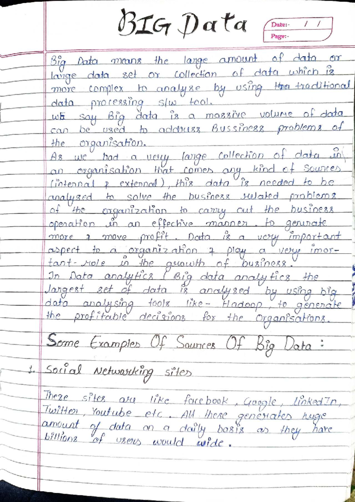 Big Data Unit 1 - Software Engineering Notes on Analysis & Tools - Studocu