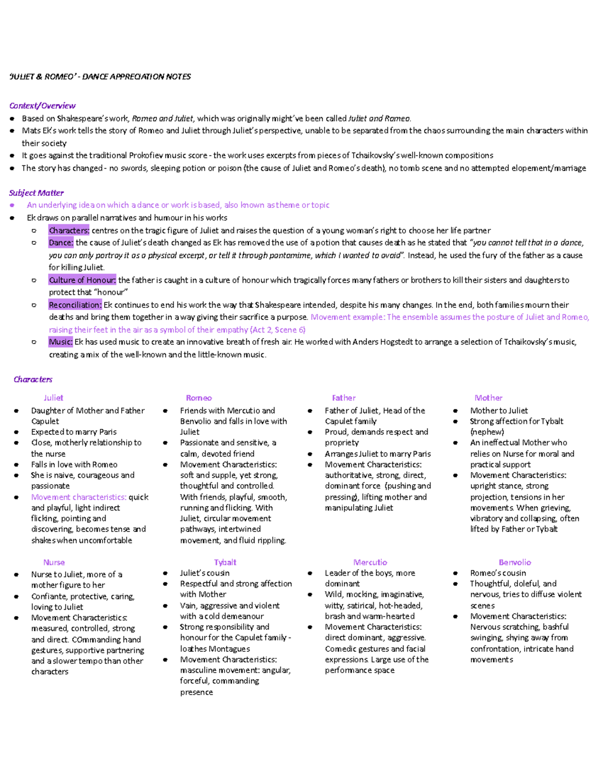 Juliet & Romeo - Dance Appreciation Notes: Analyzing Mats Ek's ...