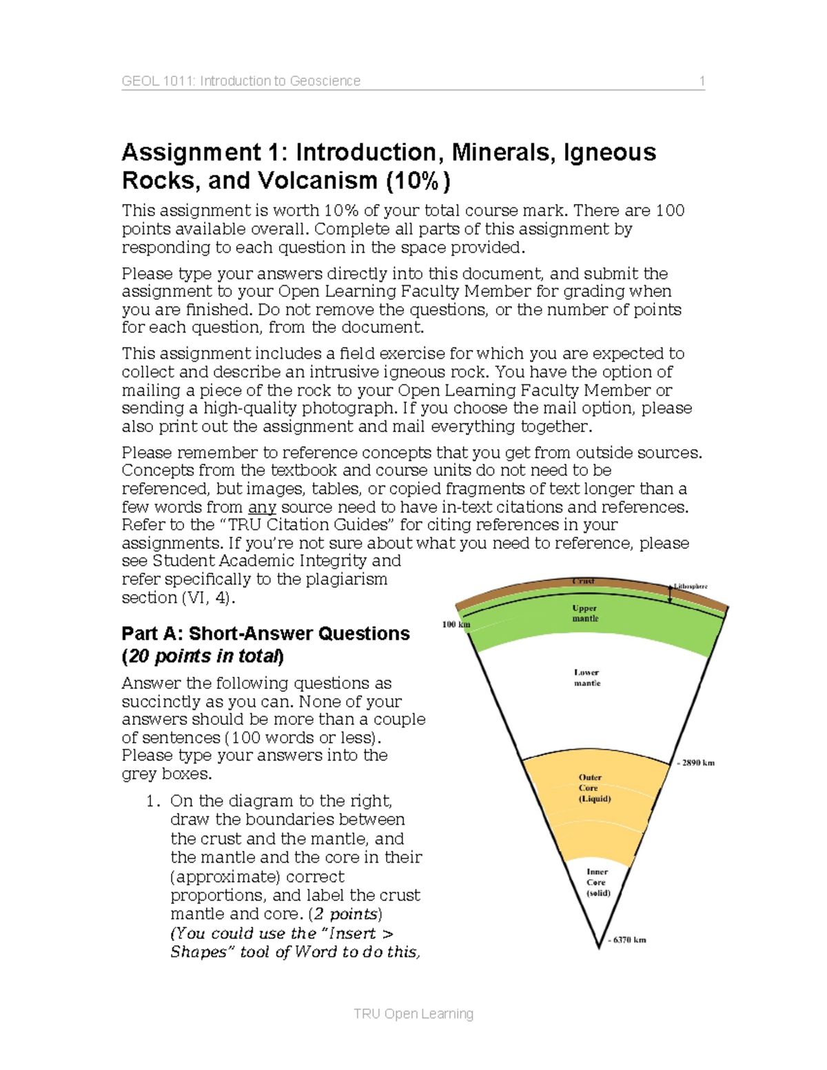 GEOL 1011 Final Exam - Assignment 1: Minerals, Igneous Rocks ...
