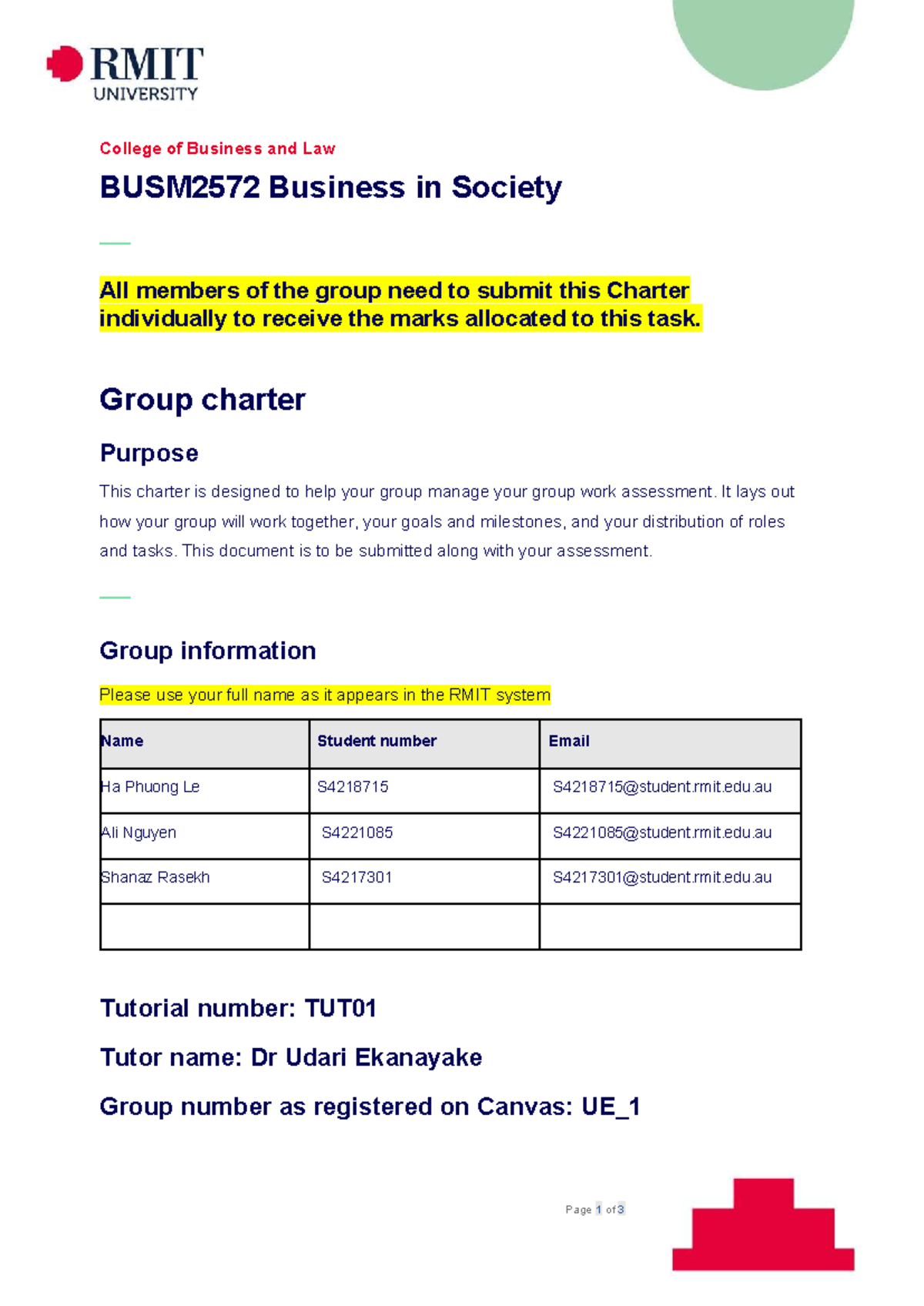 BUSM2572 Group Charter Template for Business in Society - Studocu