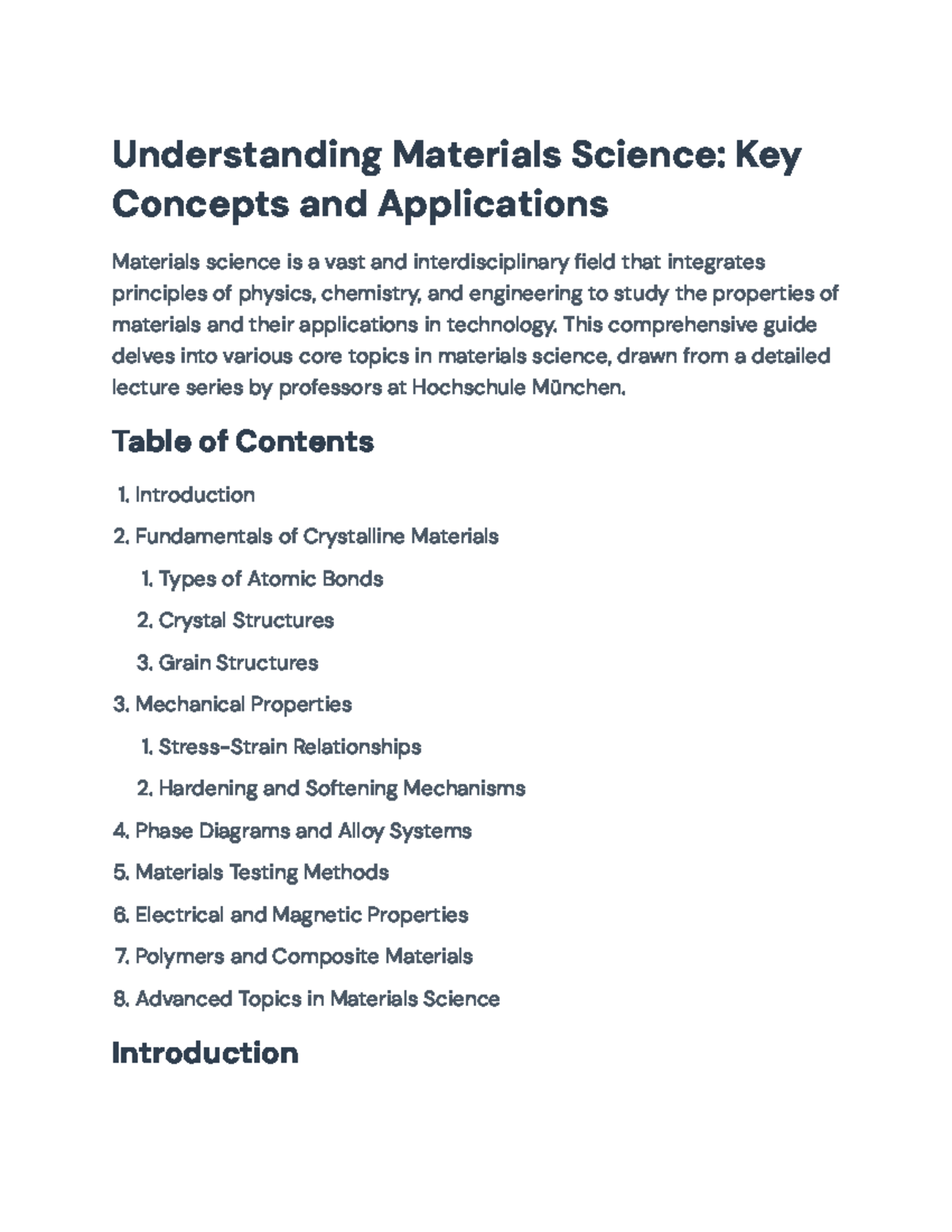 Materials Science Overview: Principles, Properties, and Applications ...