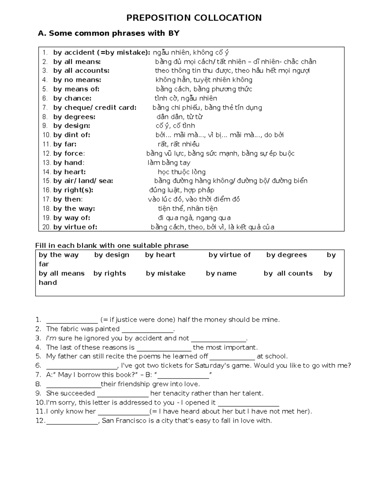 Preposition Collocation: Common Phrases and Usage - Studocu