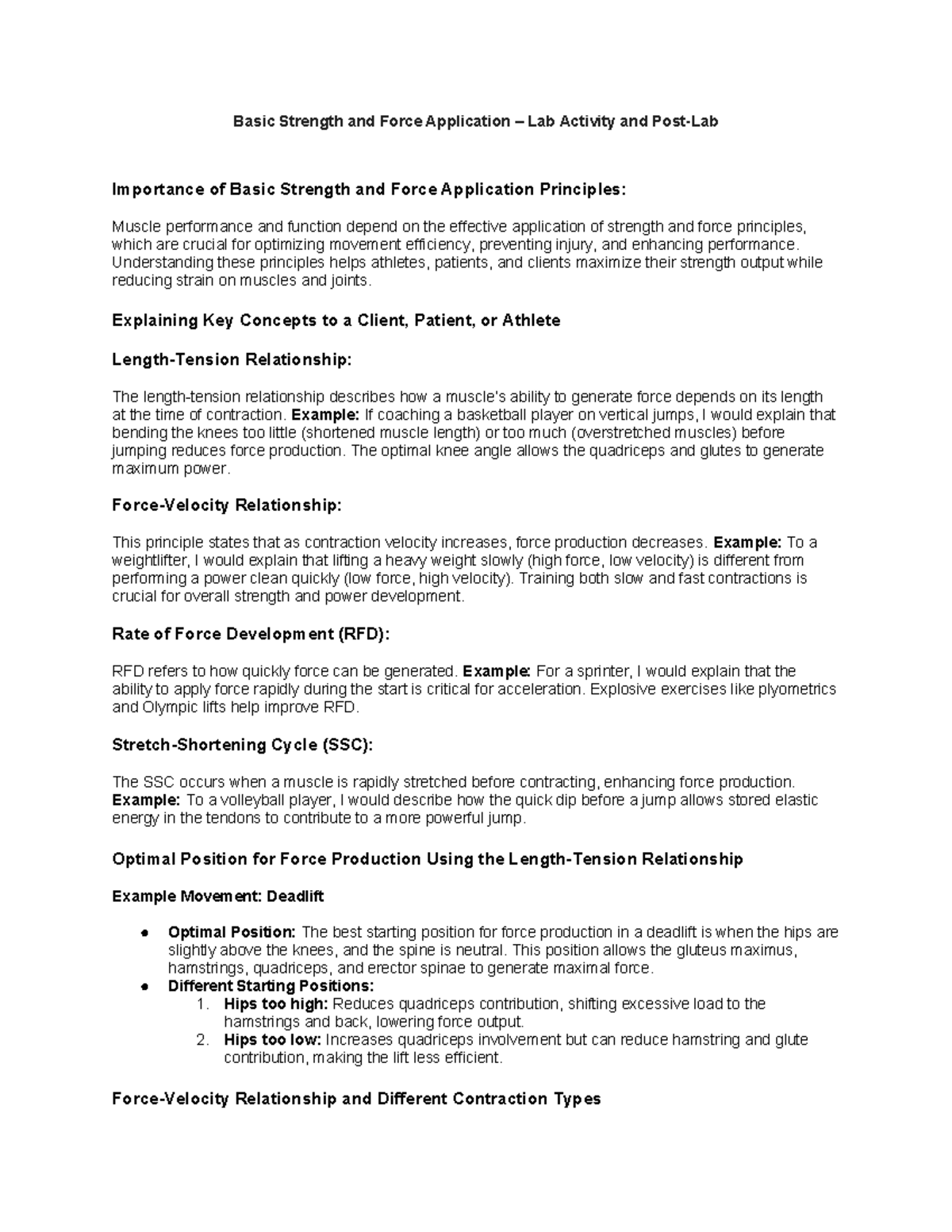 Basic Strength and Force Application: Lab Activity Insights and ...