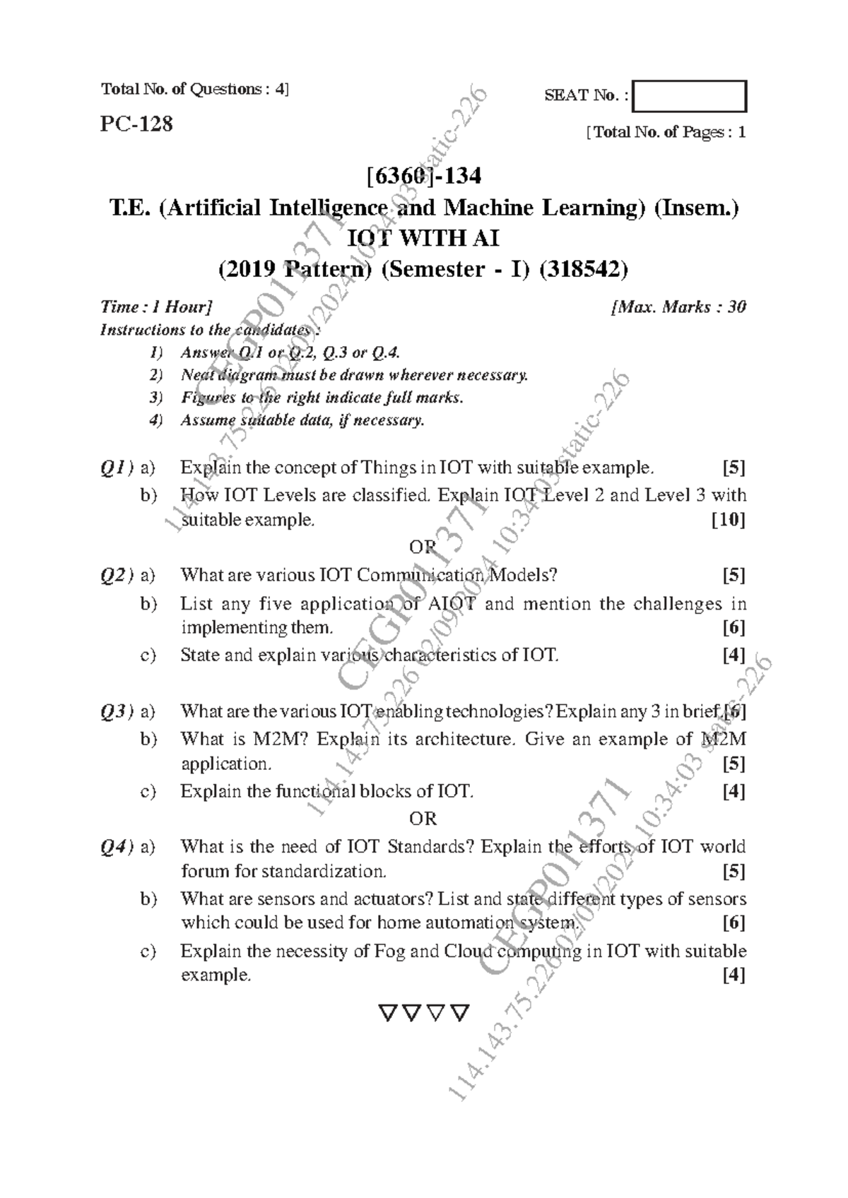 IOT with AI - In-Semester Exam Questions (318542) - Studocu
