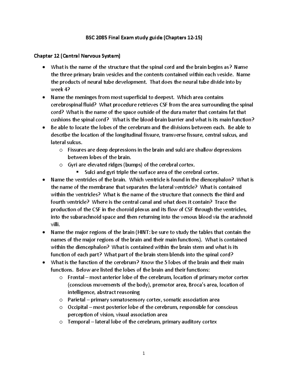 EXAM 4 (ch 12-15) study guide - BSC 2085 Final Exam study guide ...