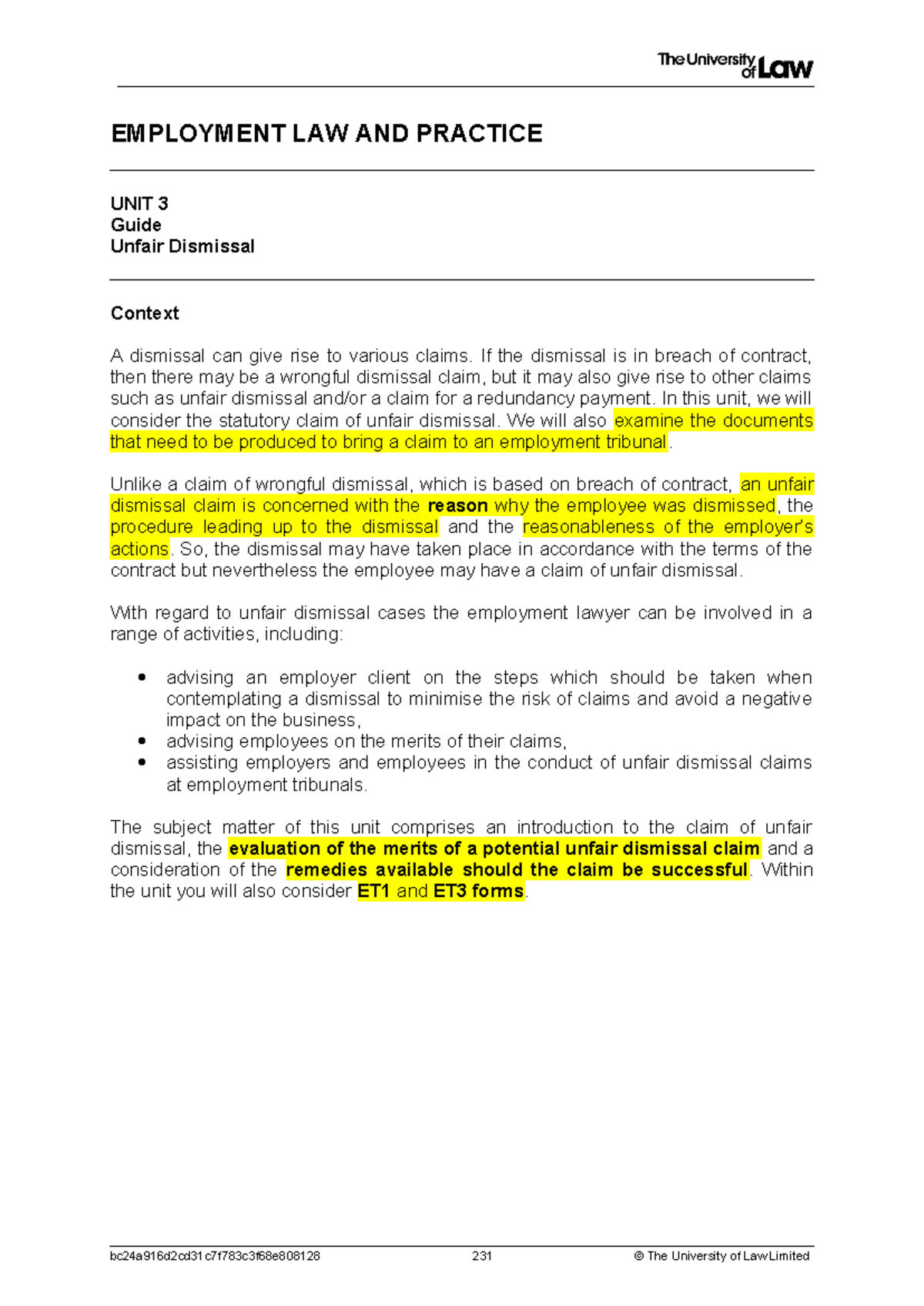 Workshop Guide 3 - Understanding Unfair Dismissal Claims in Employment ...