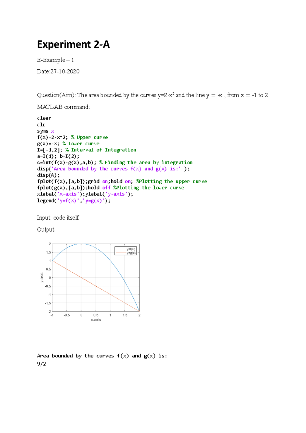 Experiment 2-A: MATLAB Solutions for Area & Volume Calculations - Studocu