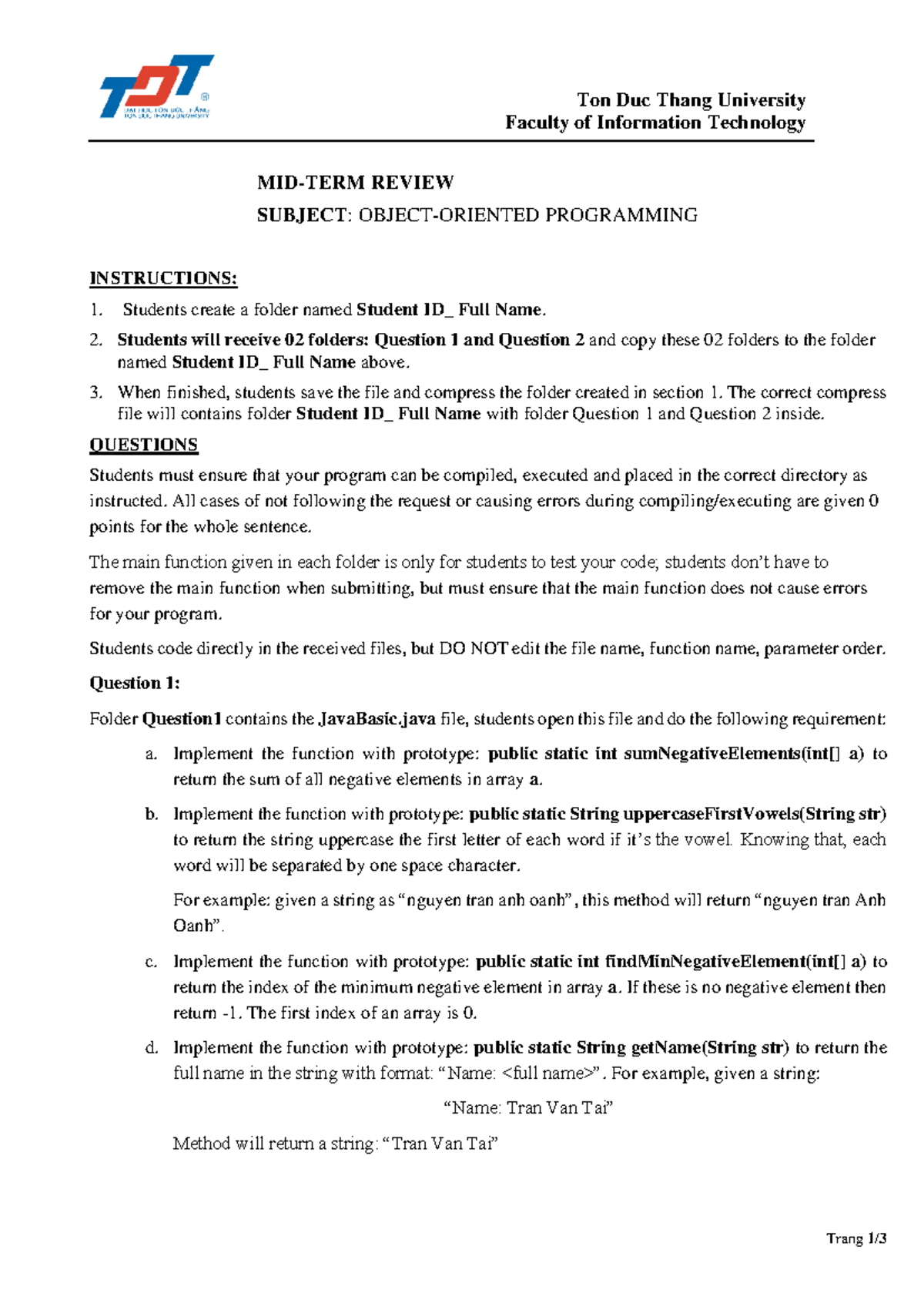 Test Questions - OOP - Ton Duc Thang University Faculty of Information ...