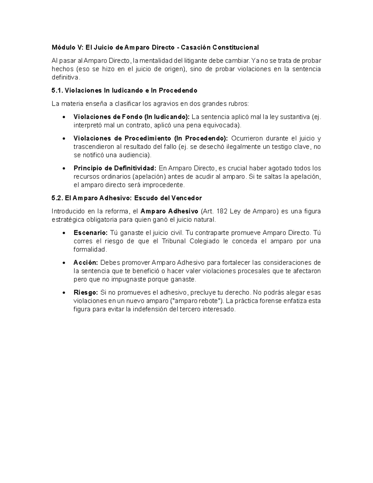Práctica Forense del Juicio de Amparo Directo - Módulo V - Studocu