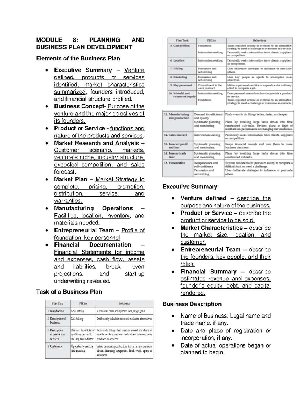 Entrepreneur Module 8: Business Plan Development Overview - Studocu