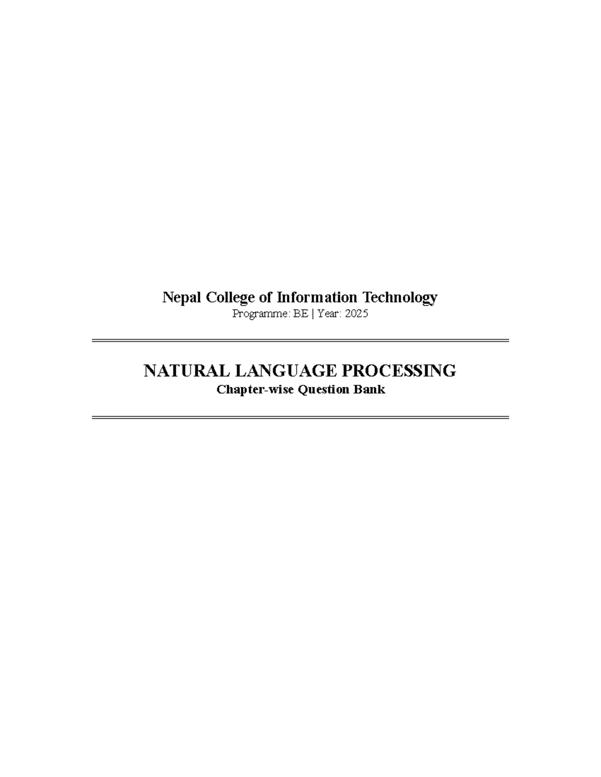 NATURAL LANGUAGE PROCESSING (NLP) Question Bank - Chapterwise Overview ...