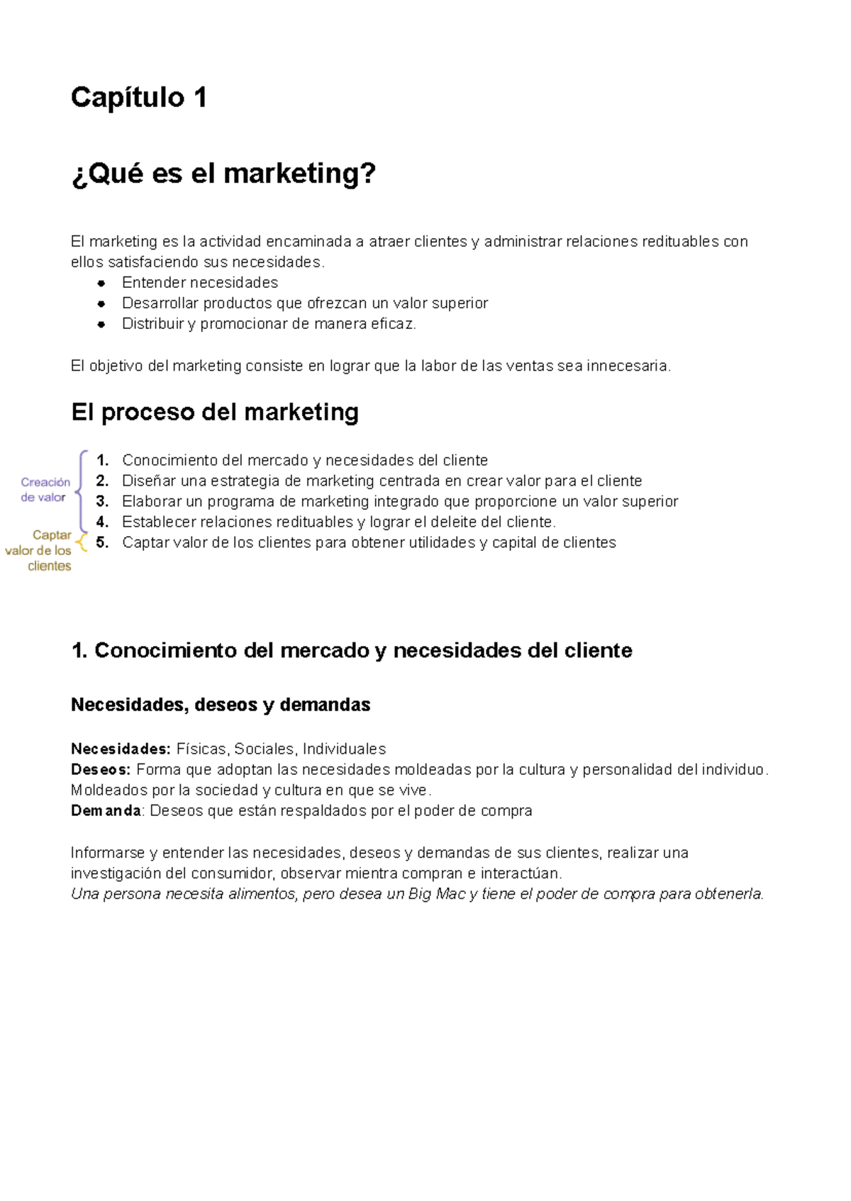 Apuntes de Marketing: Capítulo 1 - Introducción al Marketing - Studocu
