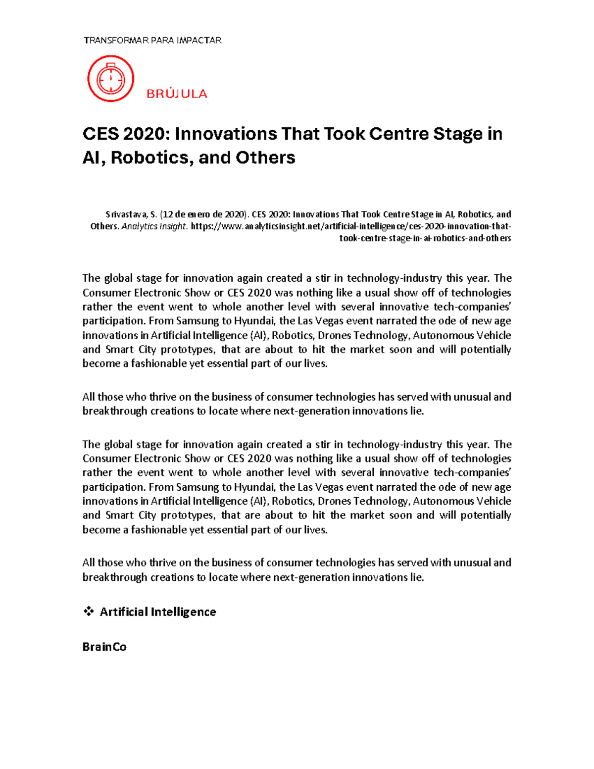 CES 2020: Innovations in AI, Robotics, and Future Tech - Studocu