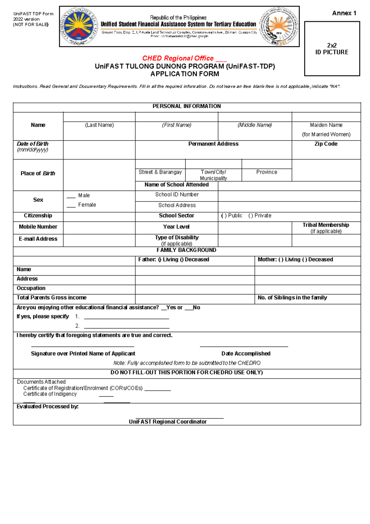 Annex-1-TDP-FORM updated - 2x ID PICTURE UniFAST TDP Form Annex 1 2022 ...