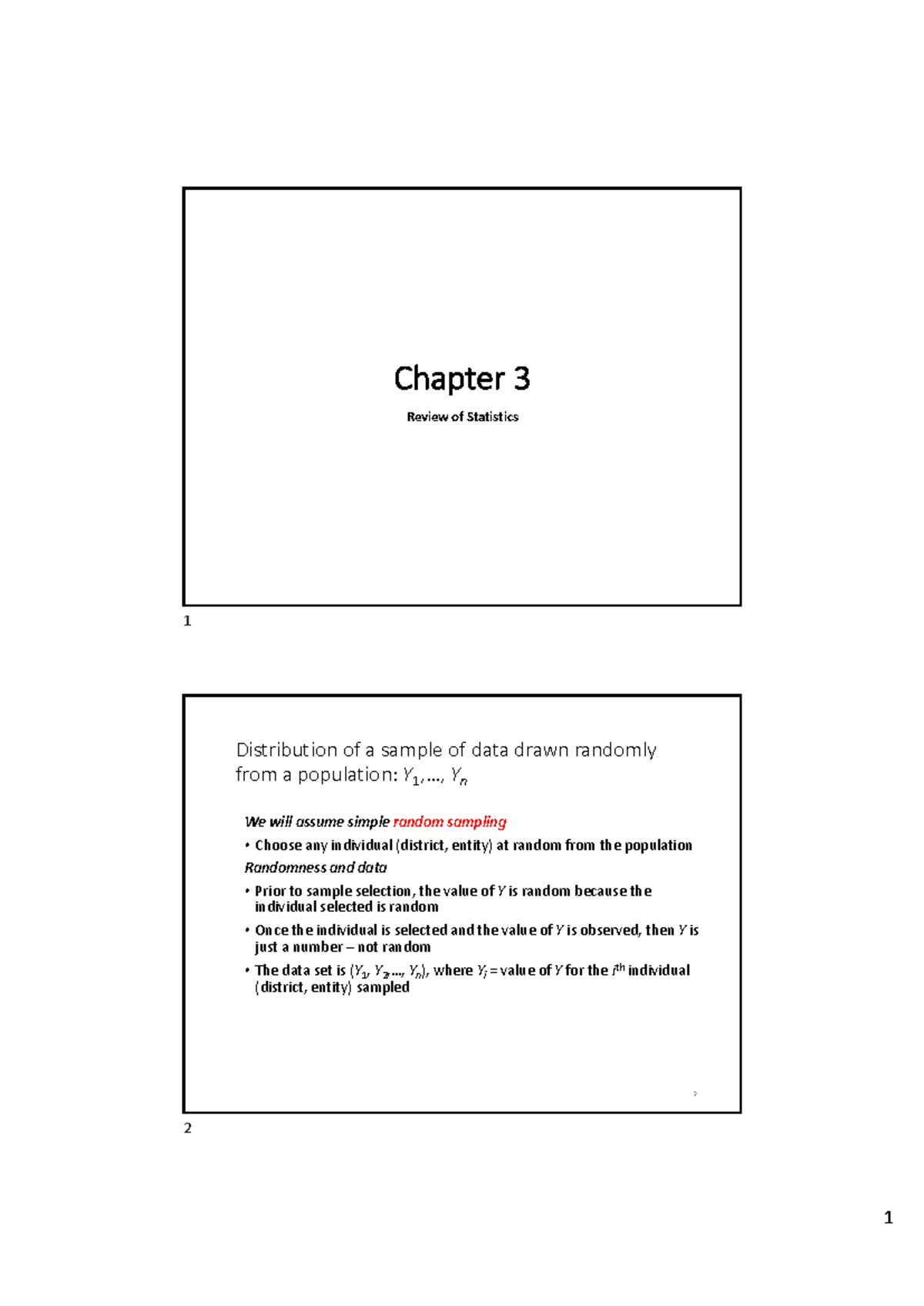 ECO 351 Lecture 3: Review of Statistics 1 Concepts and Sampling ...